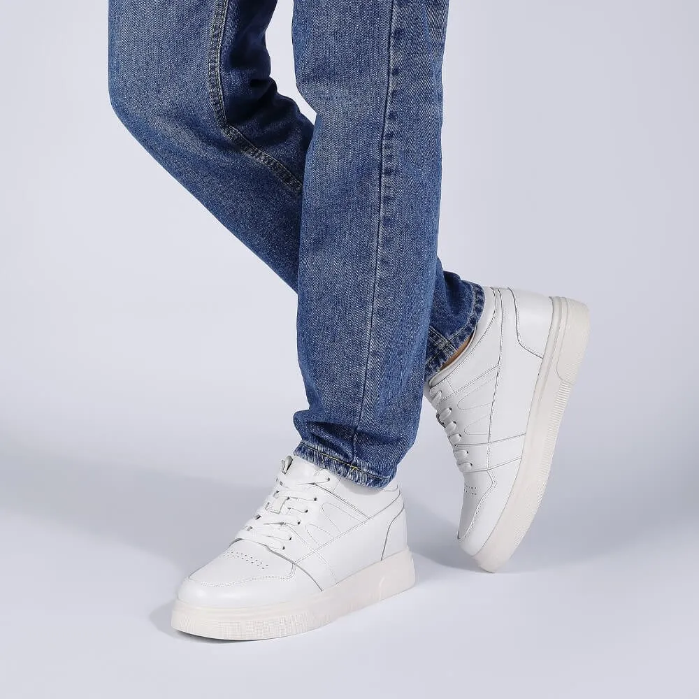 8 CM/3.15 Inches CMR CHAMARIPA Stylish White Leather Elevator Sneakers for Men