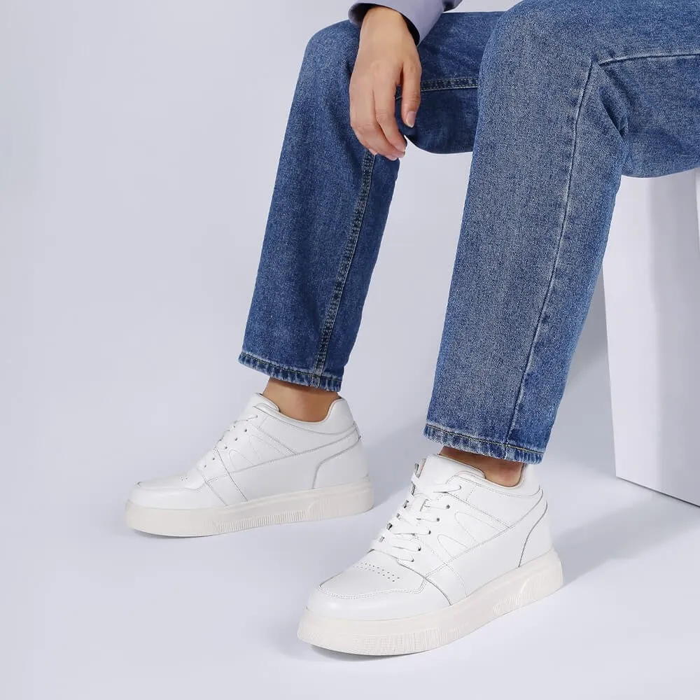 8 CM/3.15 Inches CMR CHAMARIPA Stylish White Leather Elevator Sneakers for Men