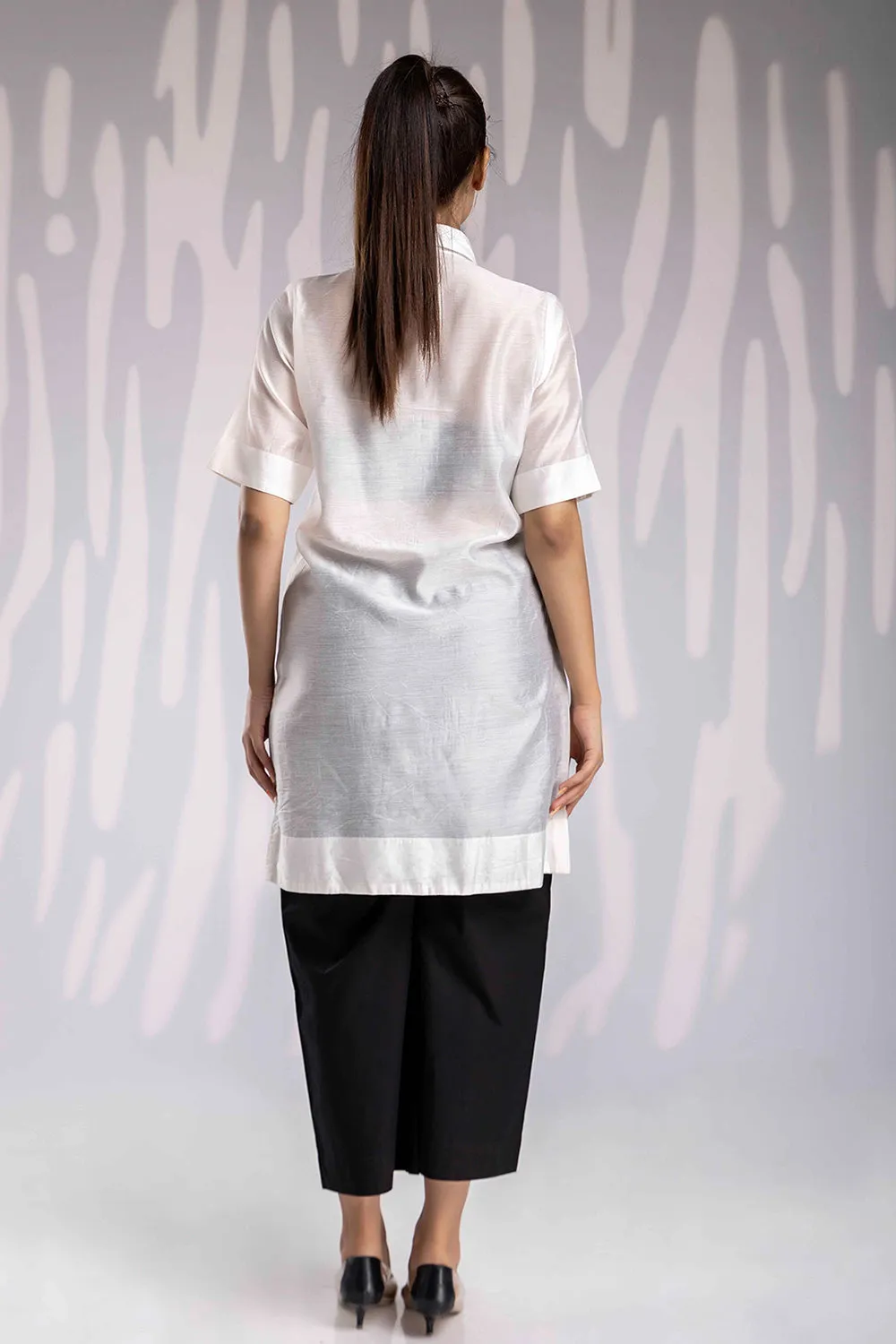 Aplic Work Silk Chanderi Set - White & Black
