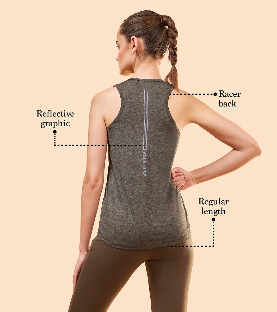 Athleisure- A308
BASIC WORKOUT TANK | DRY FIT RACER TANK WITH REFECTIVE GRAPHIC
RELAXED FIT | REGULAR LENGTH