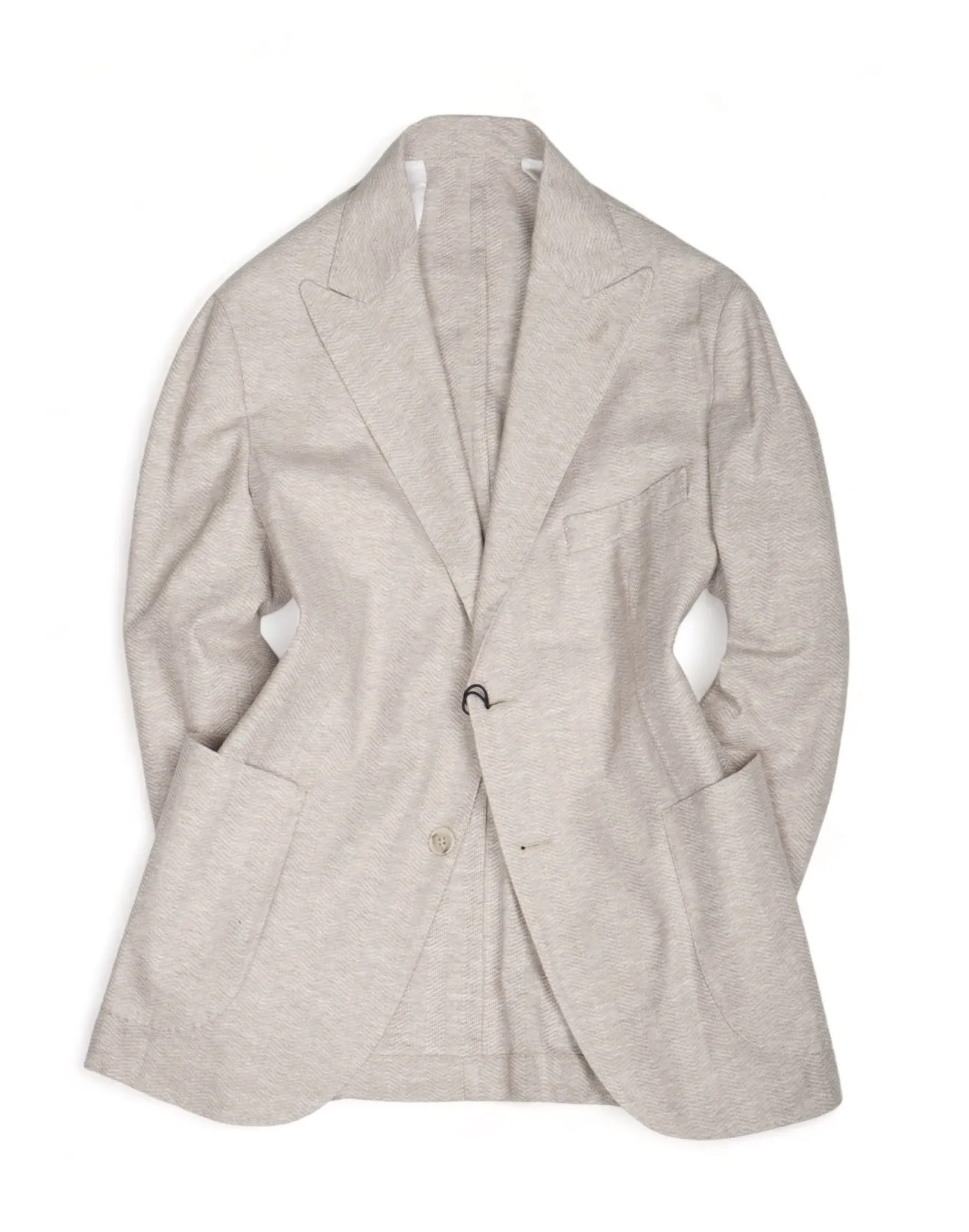 Barba Napoli - Beige Herringbone Cotton/Linen Sports Jacket 48