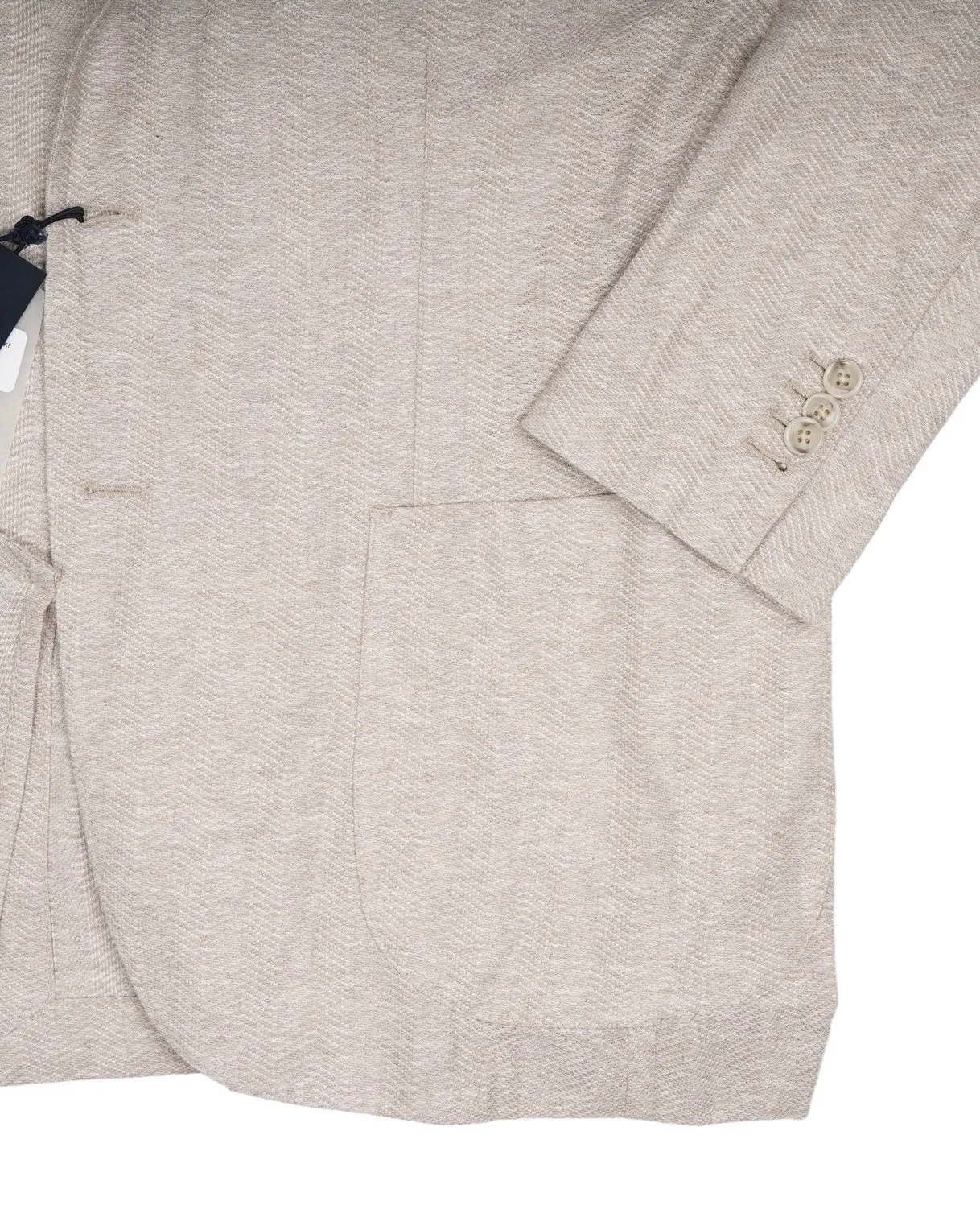 Barba Napoli - Beige Herringbone Cotton/Linen Sports Jacket 48