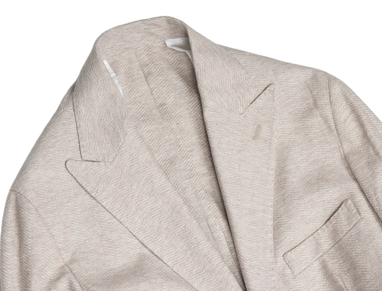 Barba Napoli - Beige Herringbone Cotton/Linen Sports Jacket 48