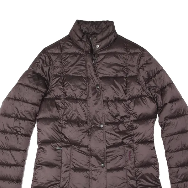 BARBOUR Clyde Long Quilt Winter Tartan Fiber Down Quilted Coat Purple Womens UK 12