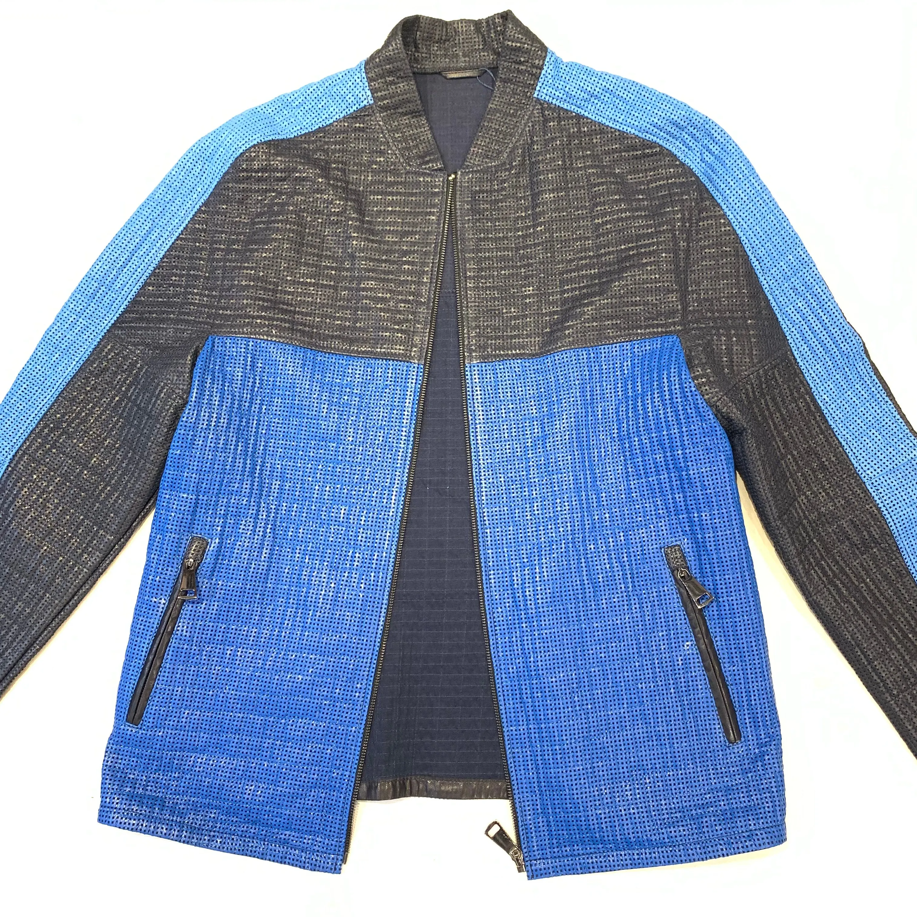 Barya NewYork Blue 3-tone Perforated Lambskin Jacket