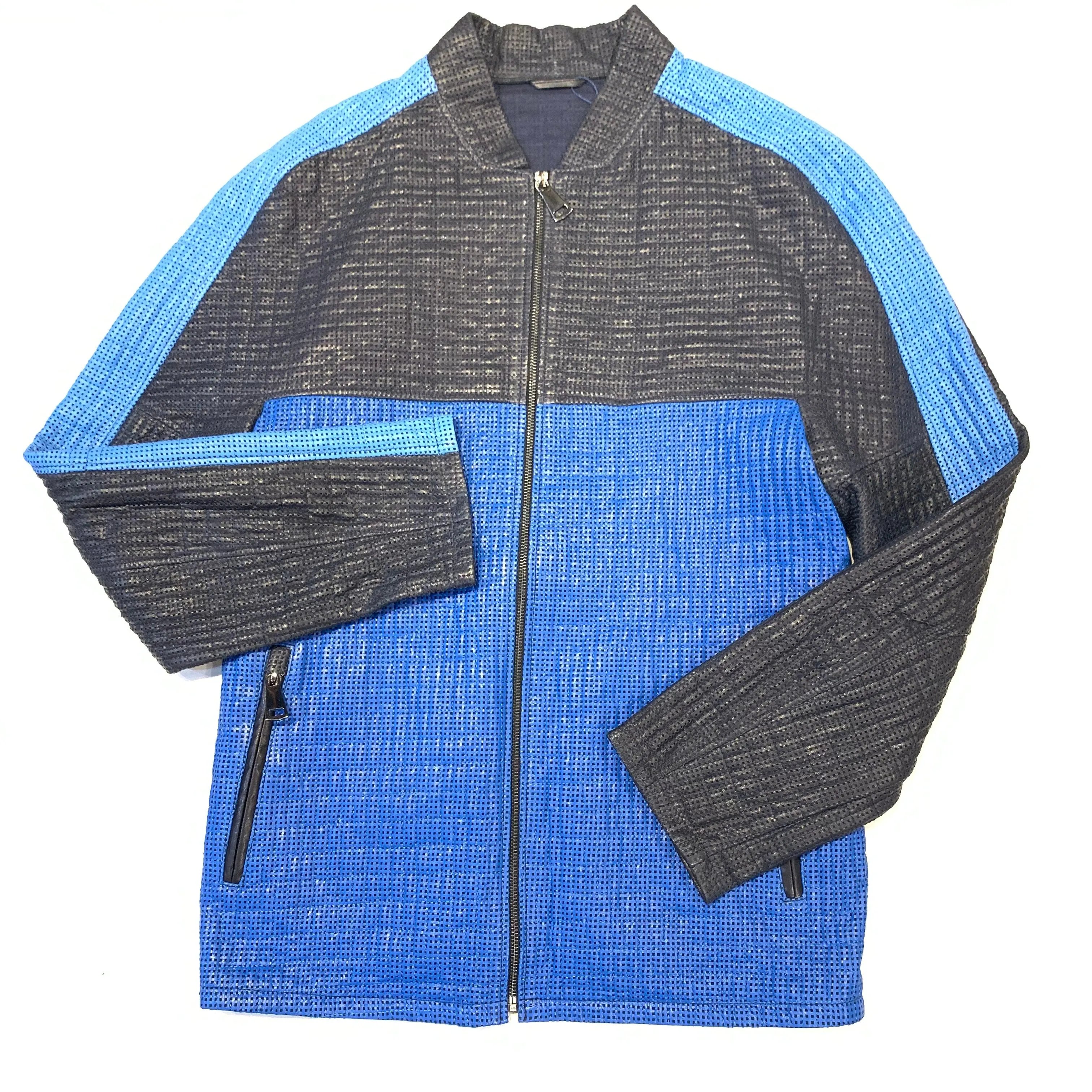 Barya NewYork Blue 3-tone Perforated Lambskin Jacket