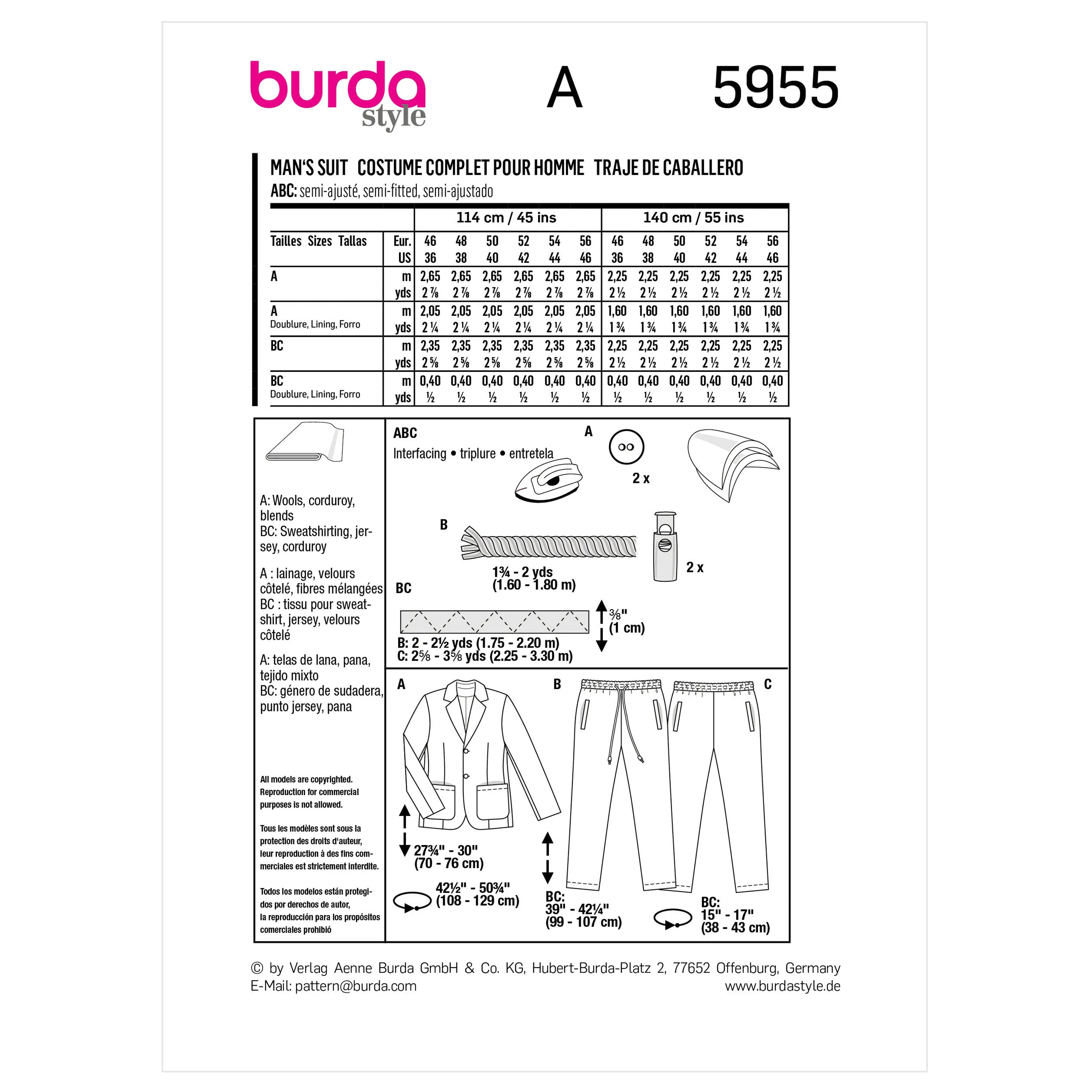 Burda Pattern 5955 Men/Boy Special Occasion