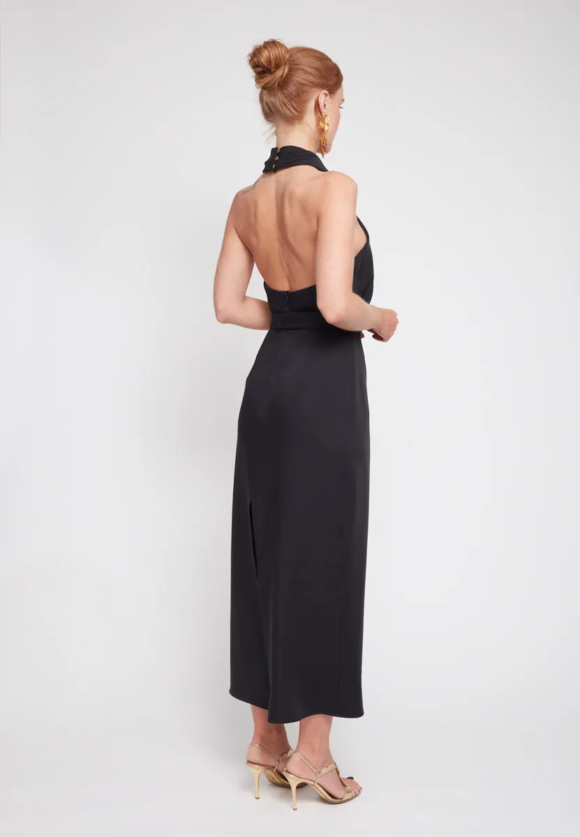 CELIA black X neck midi party dress