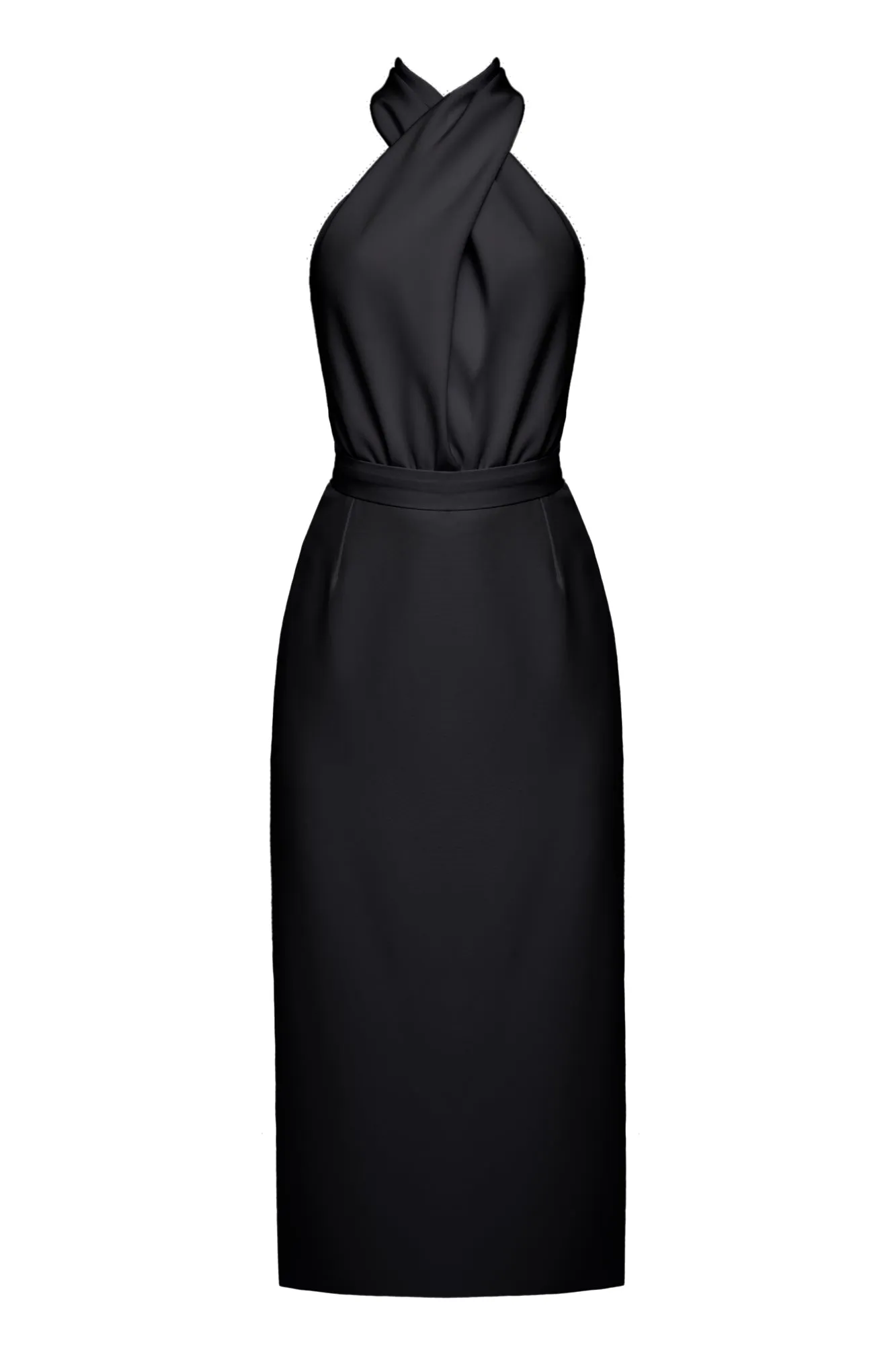 CELIA black X neck midi party dress