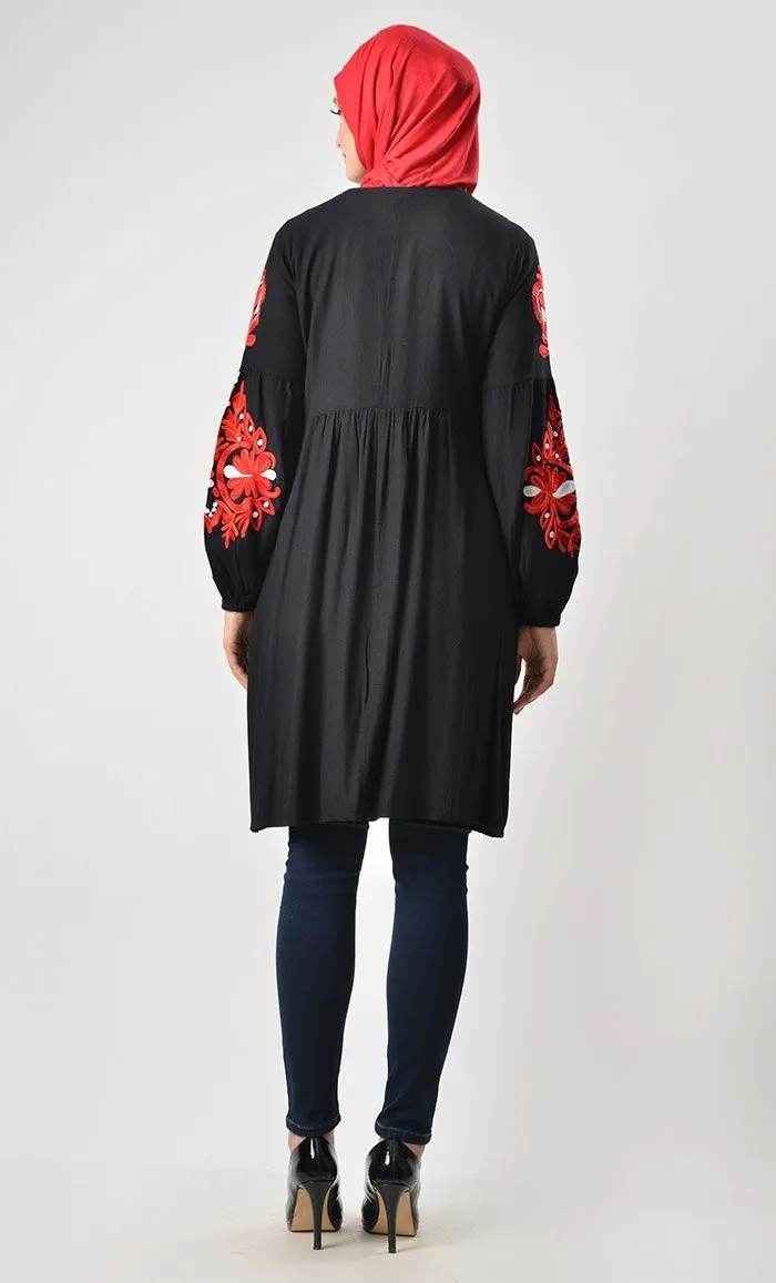 Classic Heavy  Embroidered Tunic-Black