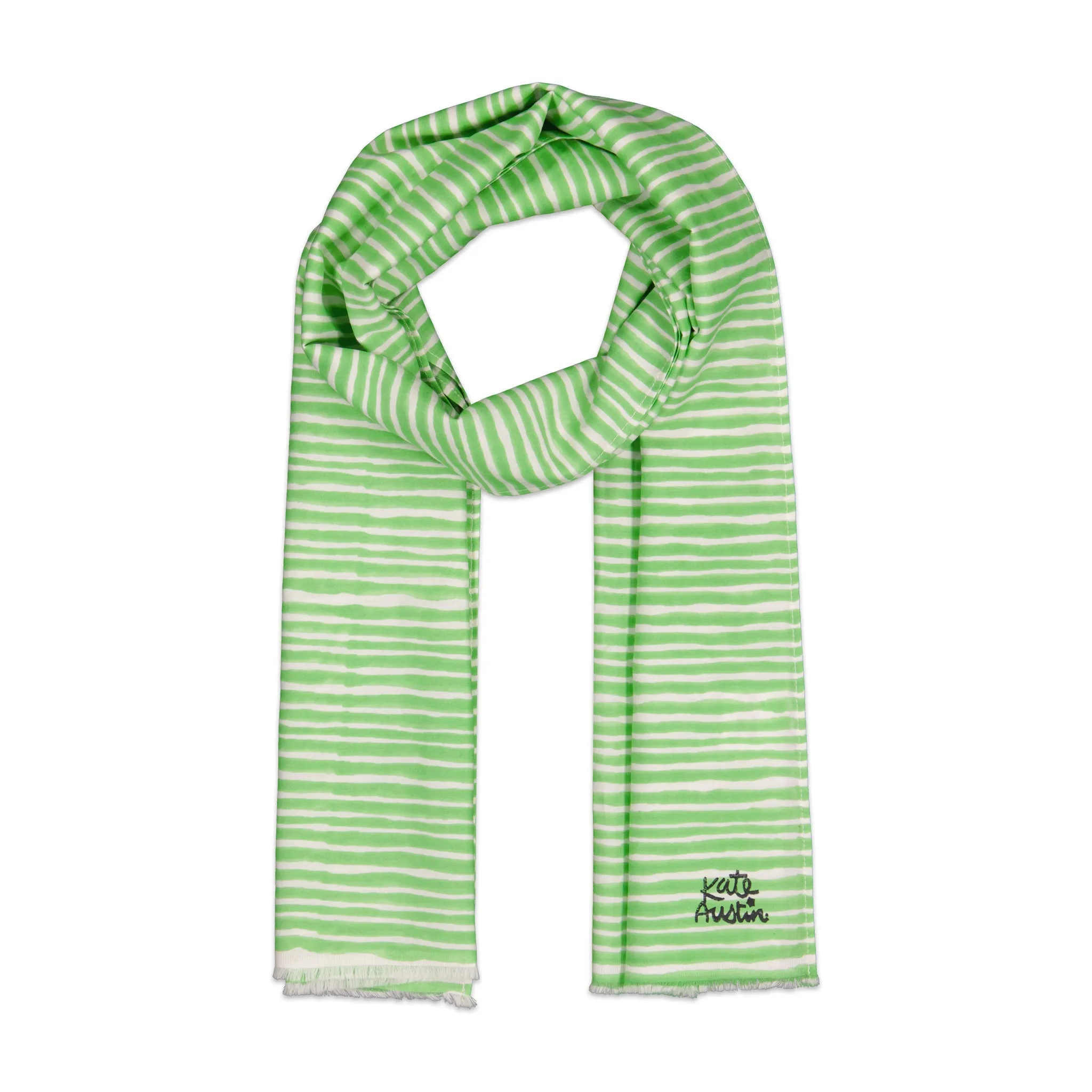 Donna Scarf in Green White Wavy Stripe