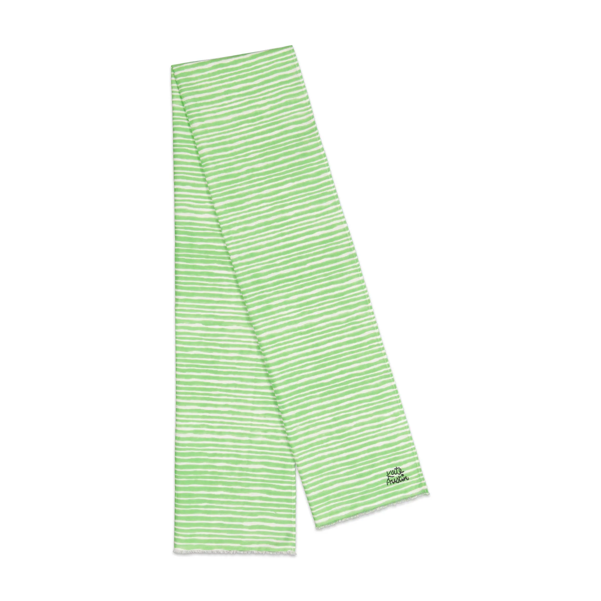 Donna Scarf in Green White Wavy Stripe