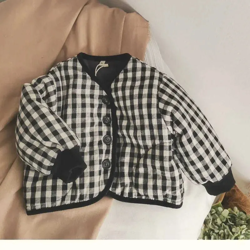 Elegant Cotton-padded All-matching Children's Baby girl Plaid Jacket top