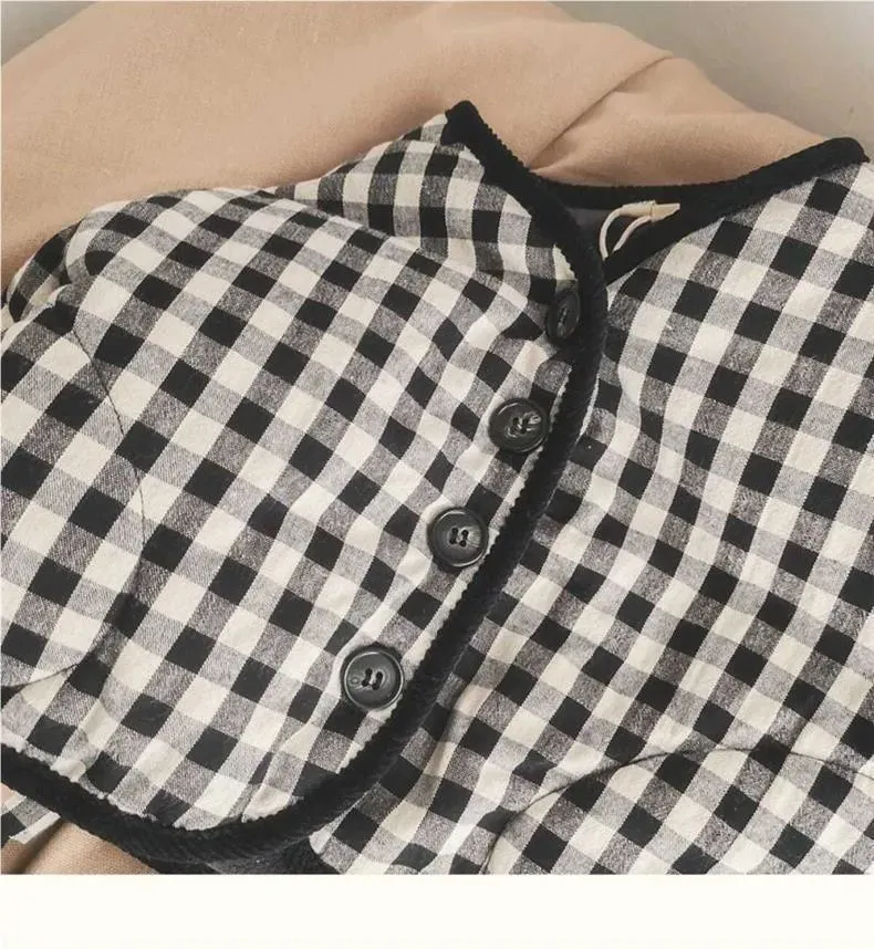 Elegant Cotton-padded All-matching Children's Baby girl Plaid Jacket top
