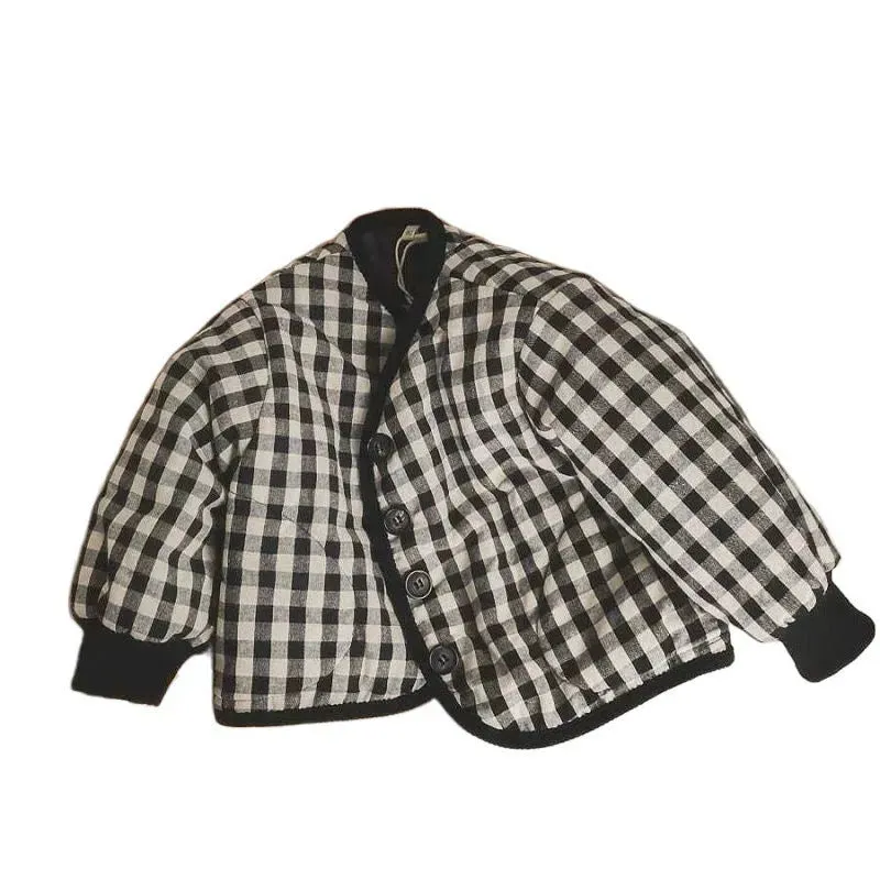 Elegant Cotton-padded All-matching Children's Baby girl Plaid Jacket top
