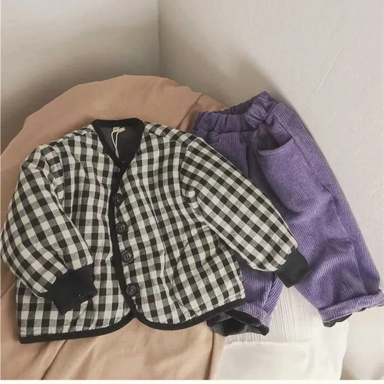 Elegant Cotton-padded All-matching Children's Baby girl Plaid Jacket top