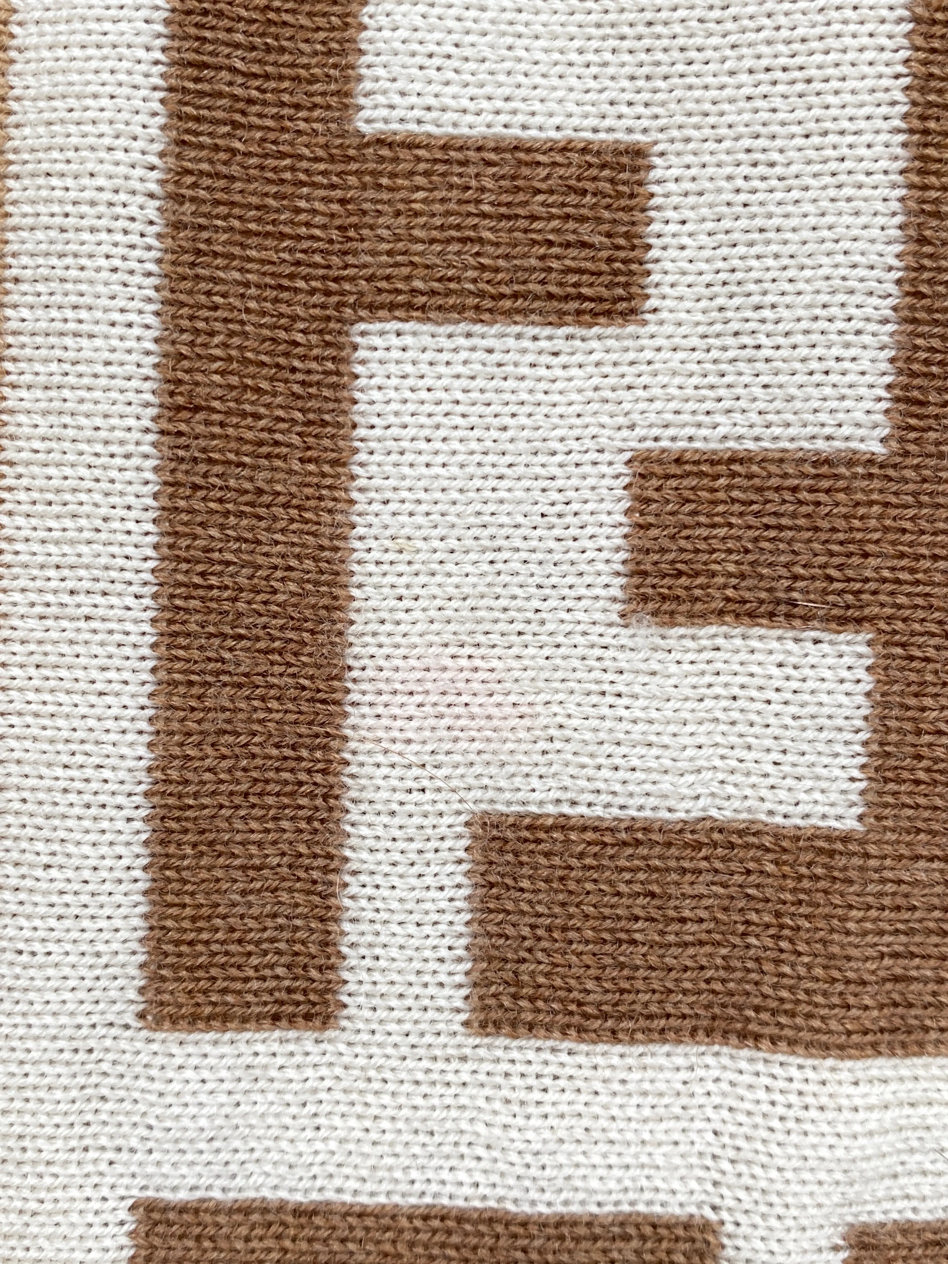 FENDI - FF KNIT SCARF 100% WOOL CREAM BEIGE BROWN - 166 x 25 CM