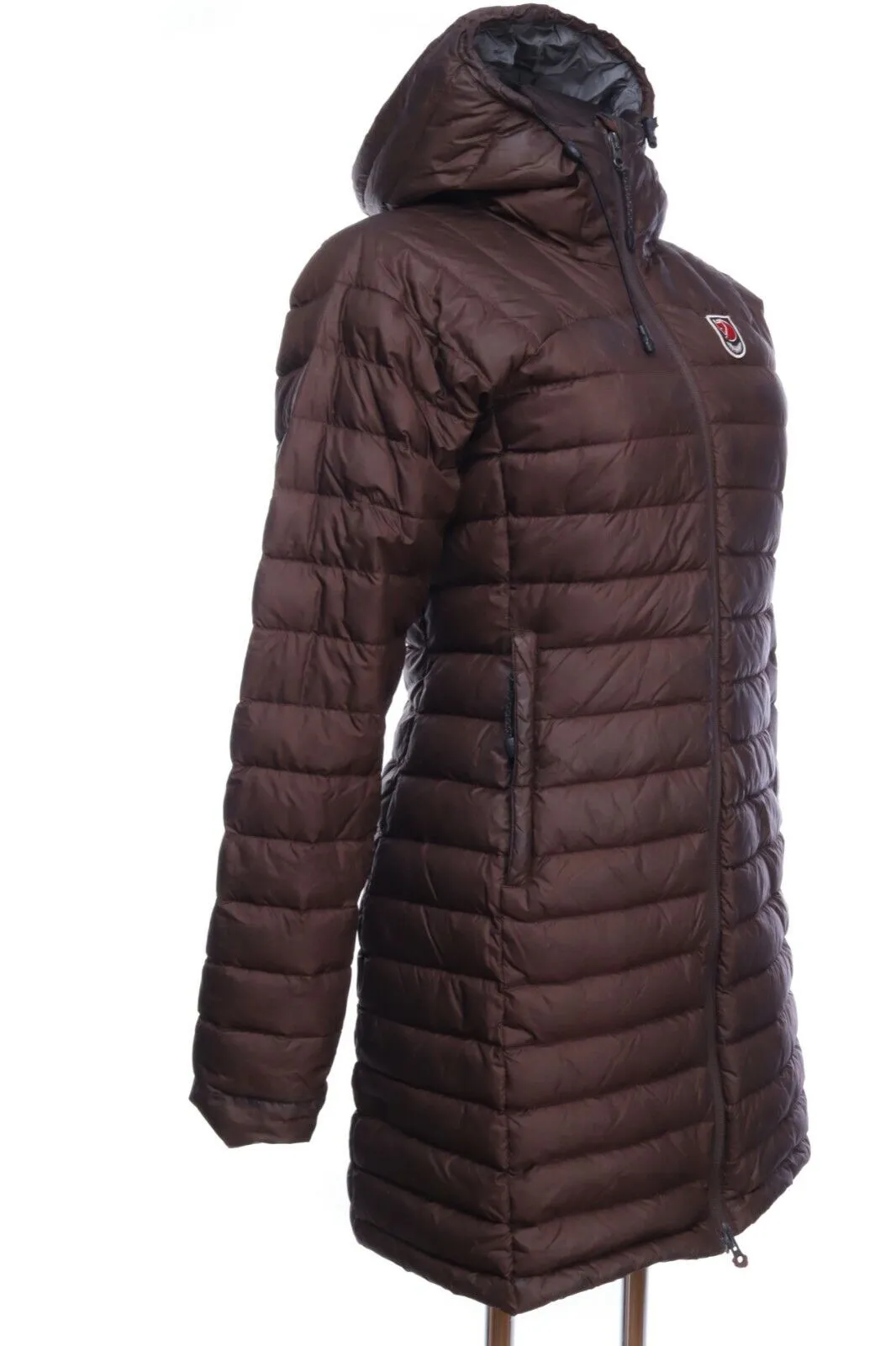 FJALLRAVEN Brown Hooded Quilted Down Long Coat Size S