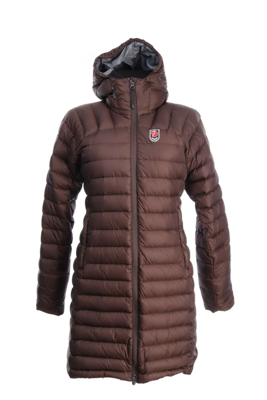 FJALLRAVEN Brown Hooded Quilted Down Long Coat Size S