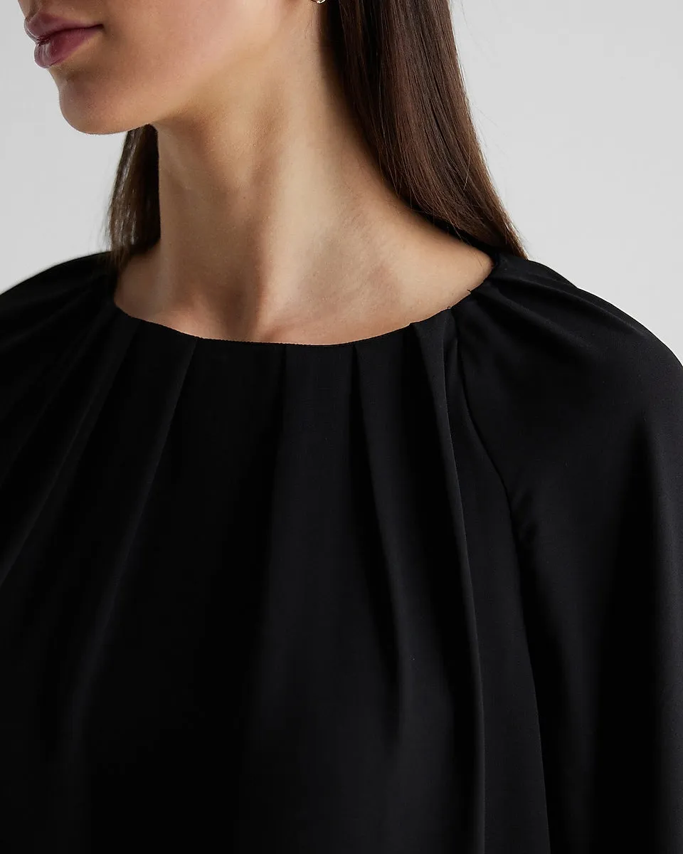 Gathered Neck Balloon Sleeve Top in Pitch Black