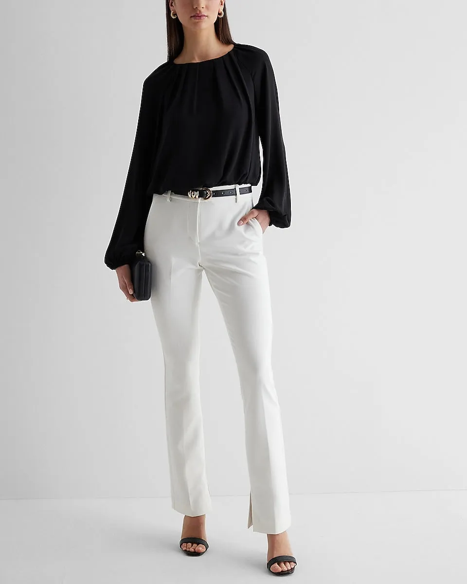 Gathered Neck Balloon Sleeve Top in Pitch Black