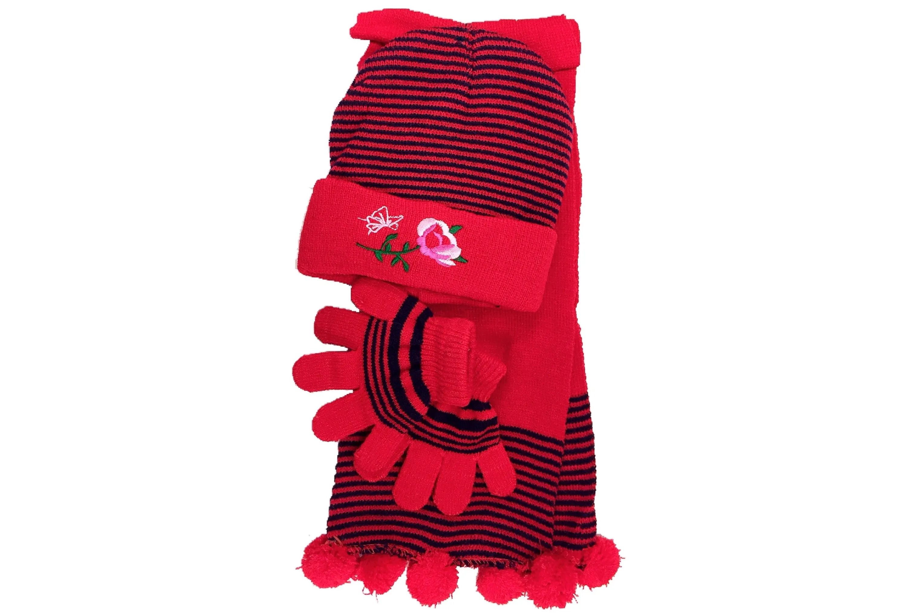Girls' Scarf, Hat & Gloves Winter Cold Knit Set (3-Piece Set)