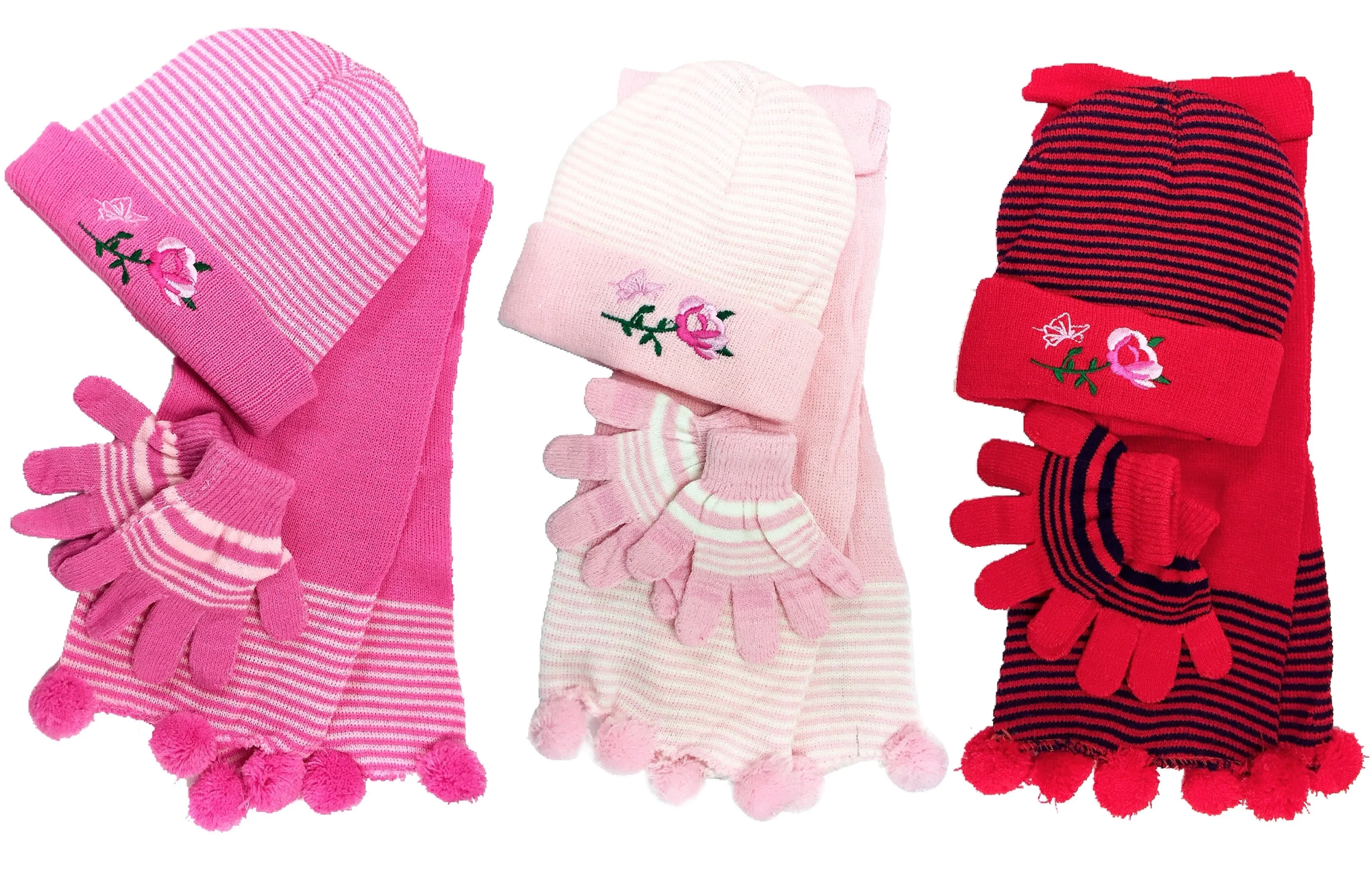 Girls' Scarf, Hat & Gloves Winter Cold Knit Set (3-Piece Set)