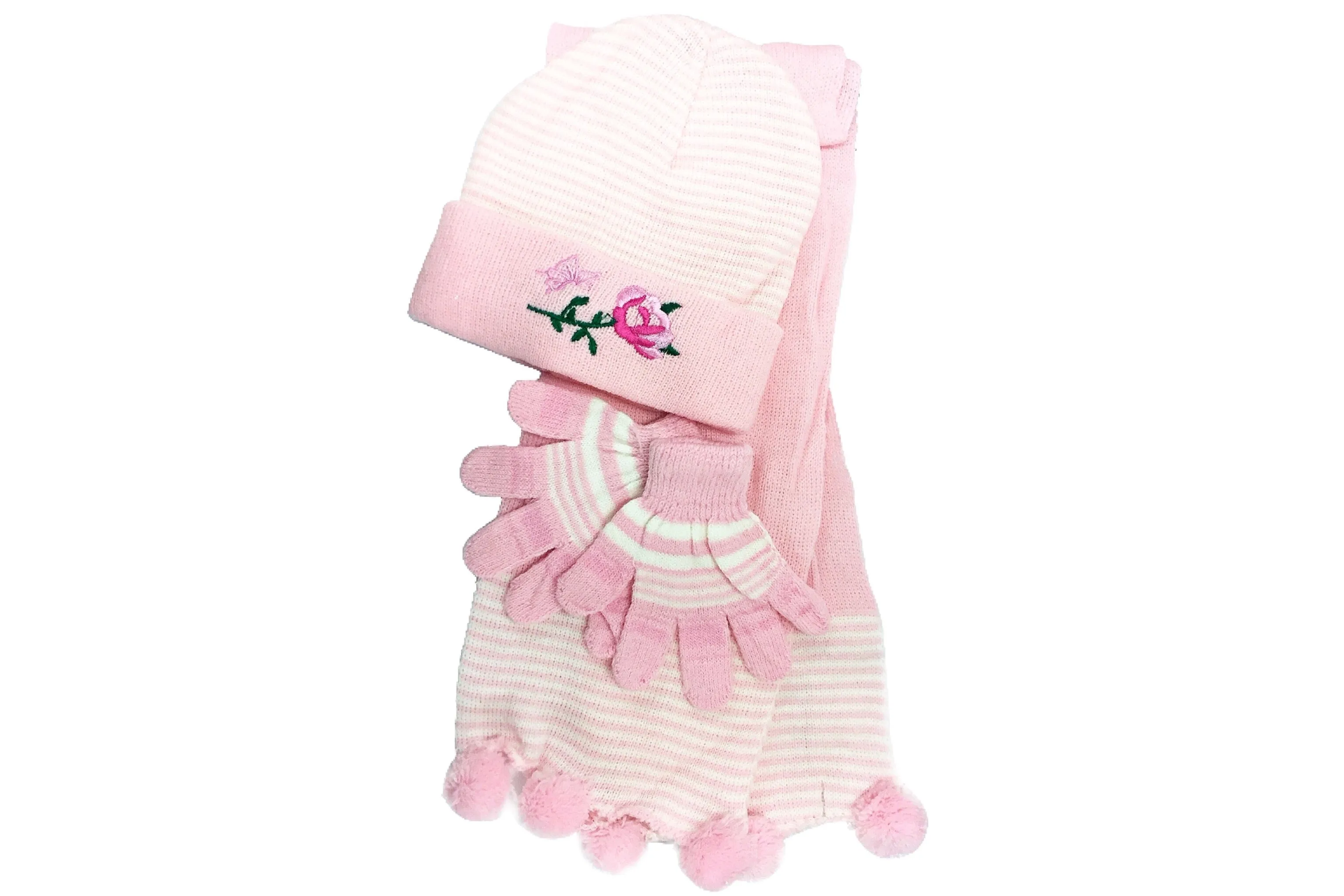 Girls' Scarf, Hat & Gloves Winter Cold Knit Set (3-Piece Set)