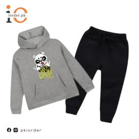 Hazel Grey No Limit Bear Printed Kids Hoodie Set