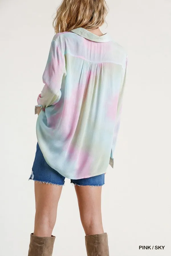Hidden Gem Tie Dye Blouse, Pink Sky