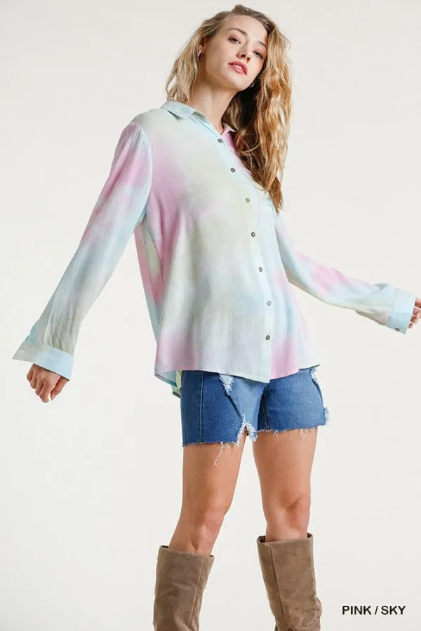 Hidden Gem Tie Dye Blouse, Pink Sky