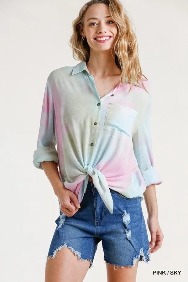 Hidden Gem Tie Dye Blouse, Pink Sky