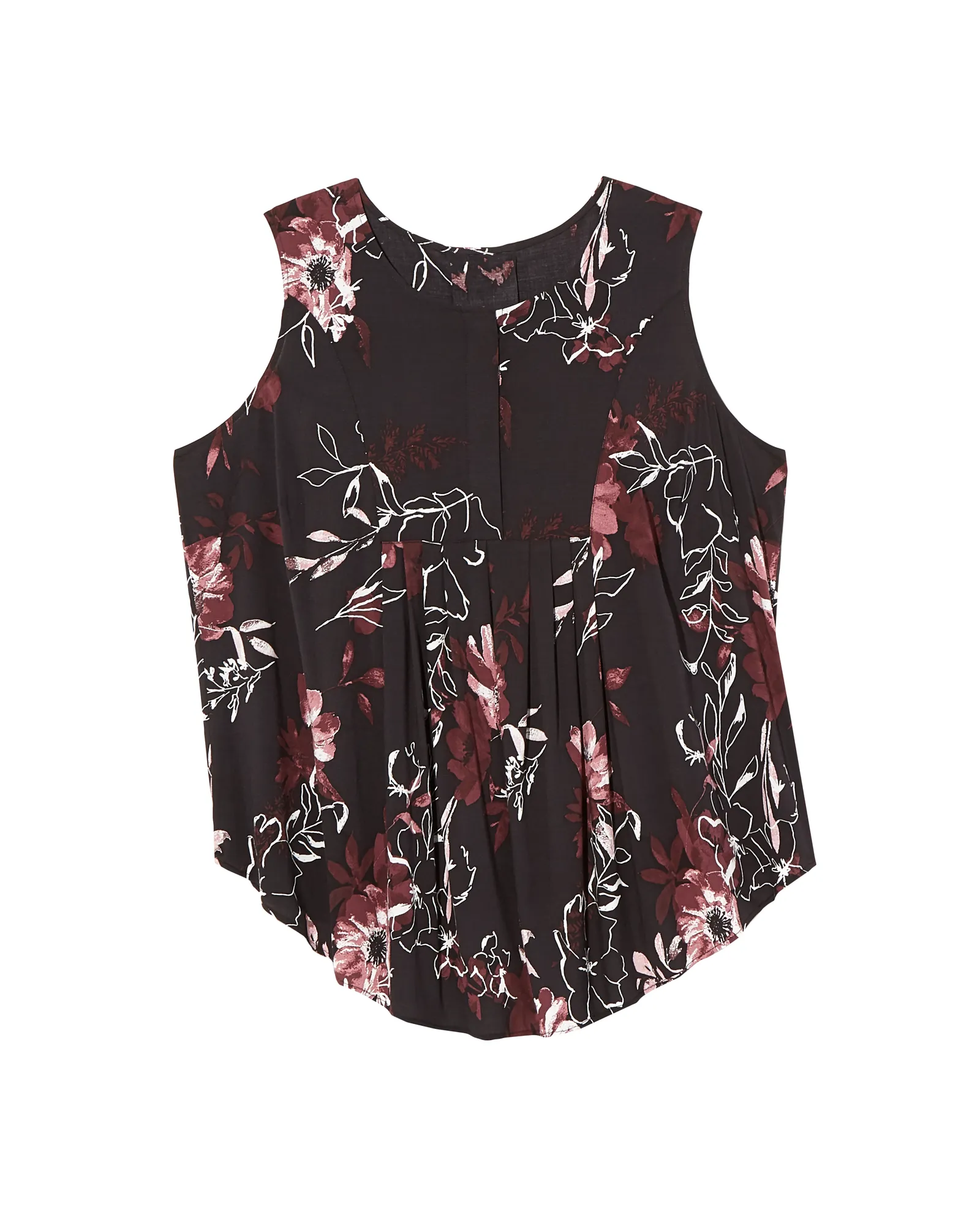 Honora Sleeveless Printed Blouse with Pleats | Black / Pink