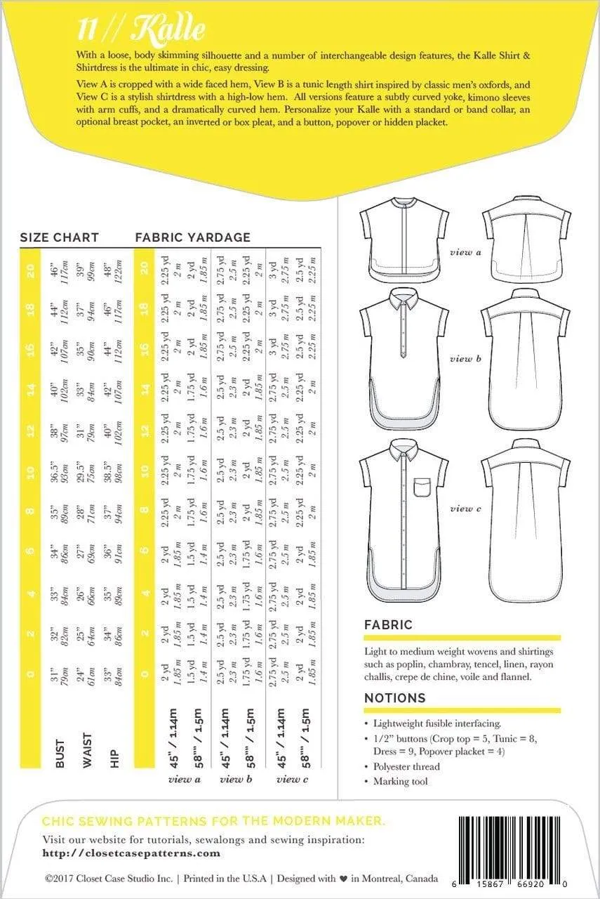 Kalle Shirt   Shirtdress - Closet Core Patterns - Sizes 0-20
