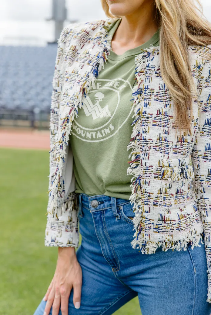 L'AGENCE Angelina Jacket in Ivory Multi Tweed Plaid