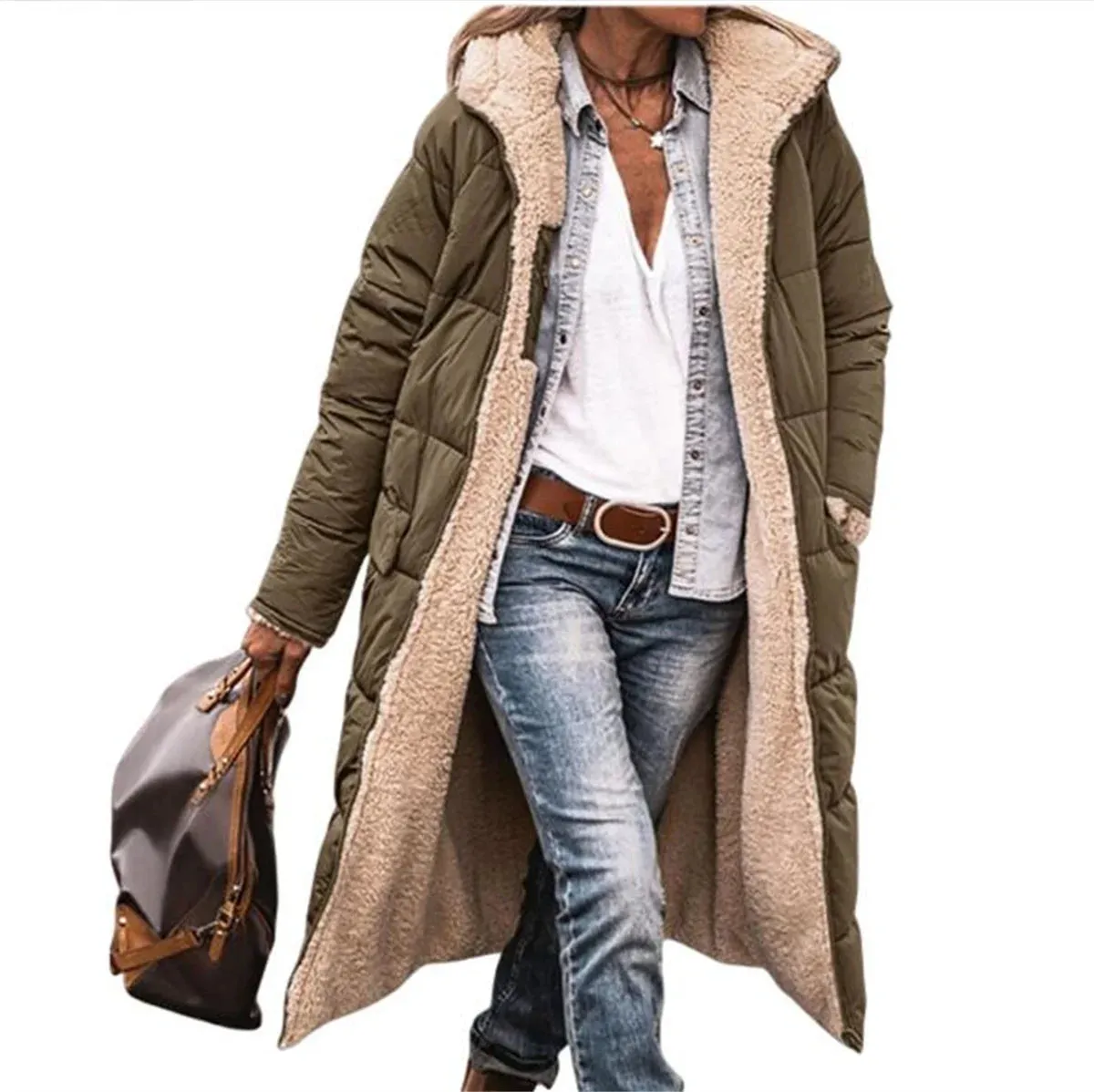 LVSANW Women's Winter Hooded Quilted Jacket Fashion Casual Long Sleeve Warm Coat For Womem New Solid Color Long Outerwear Lady Outfit