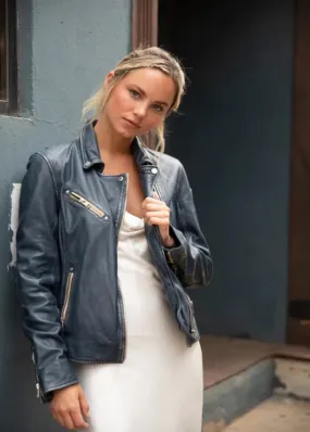 Mauritius - Sofia 4 RF Woman's Leather Jacket - Denim Blue