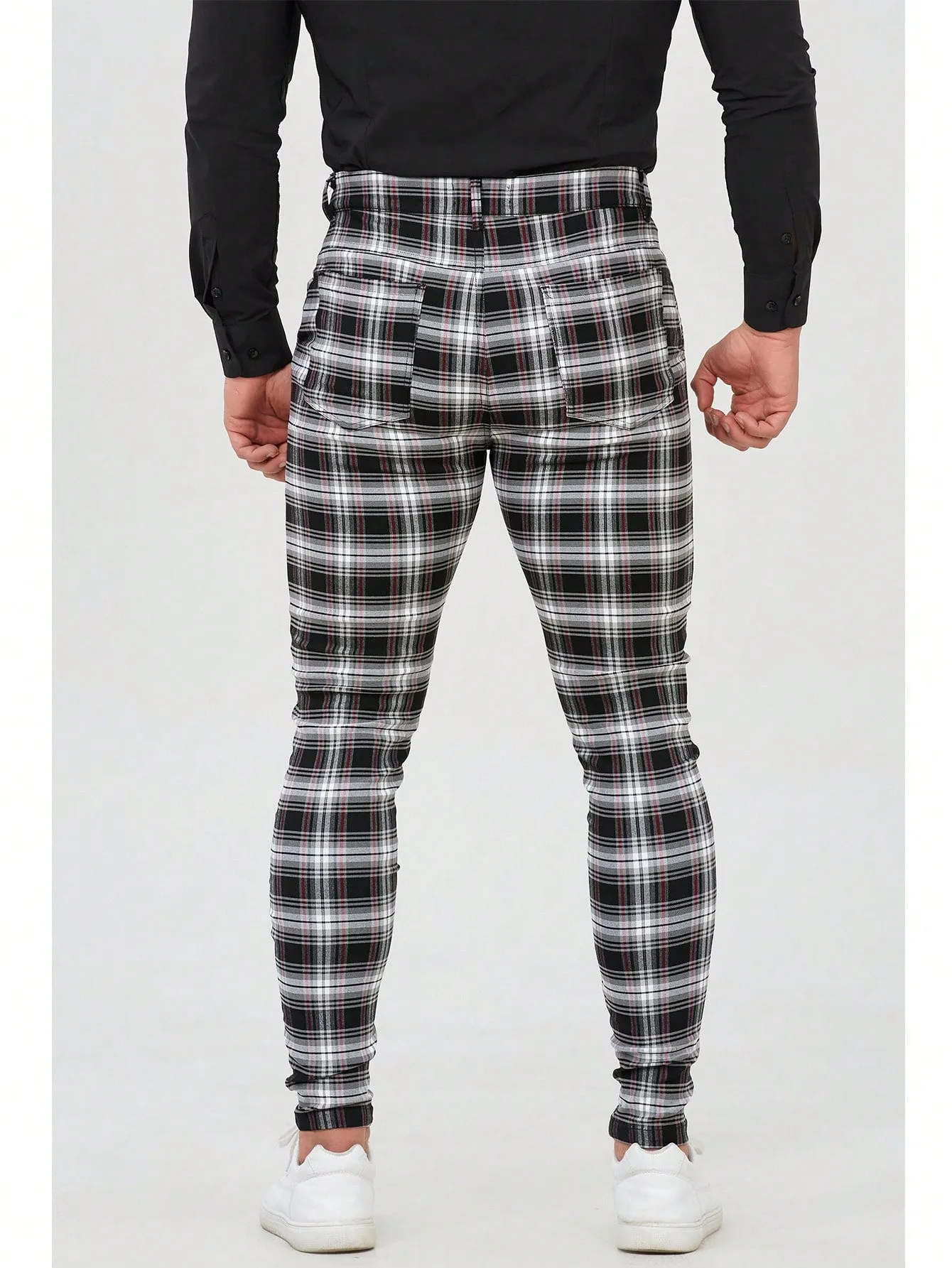 Mens Checked Dress Pants Slim Fit Stretch Chinos Plaid Pants for Men