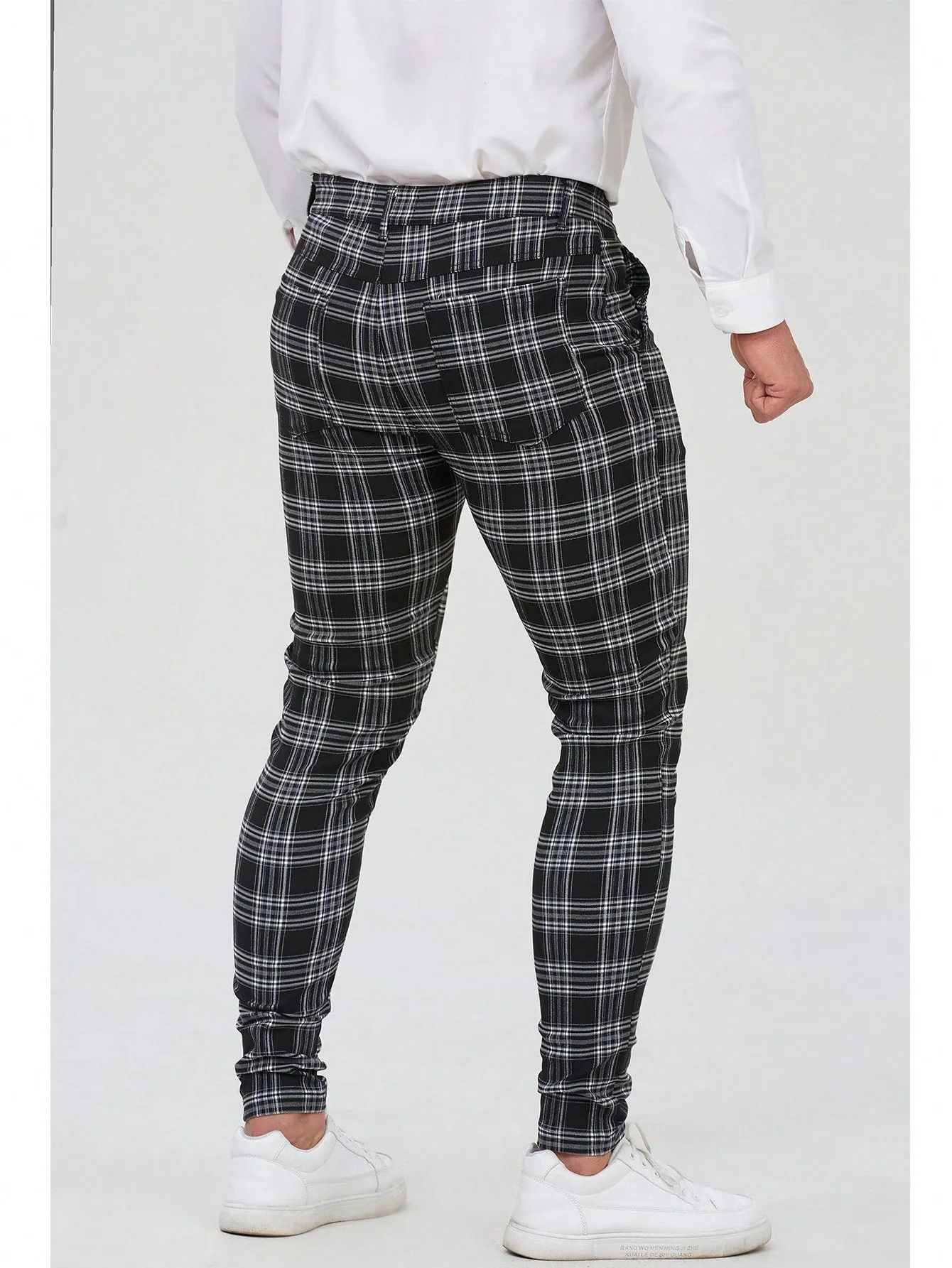 Mens Checked Dress Pants Slim Fit Stretch Chinos Plaid Pants for Men