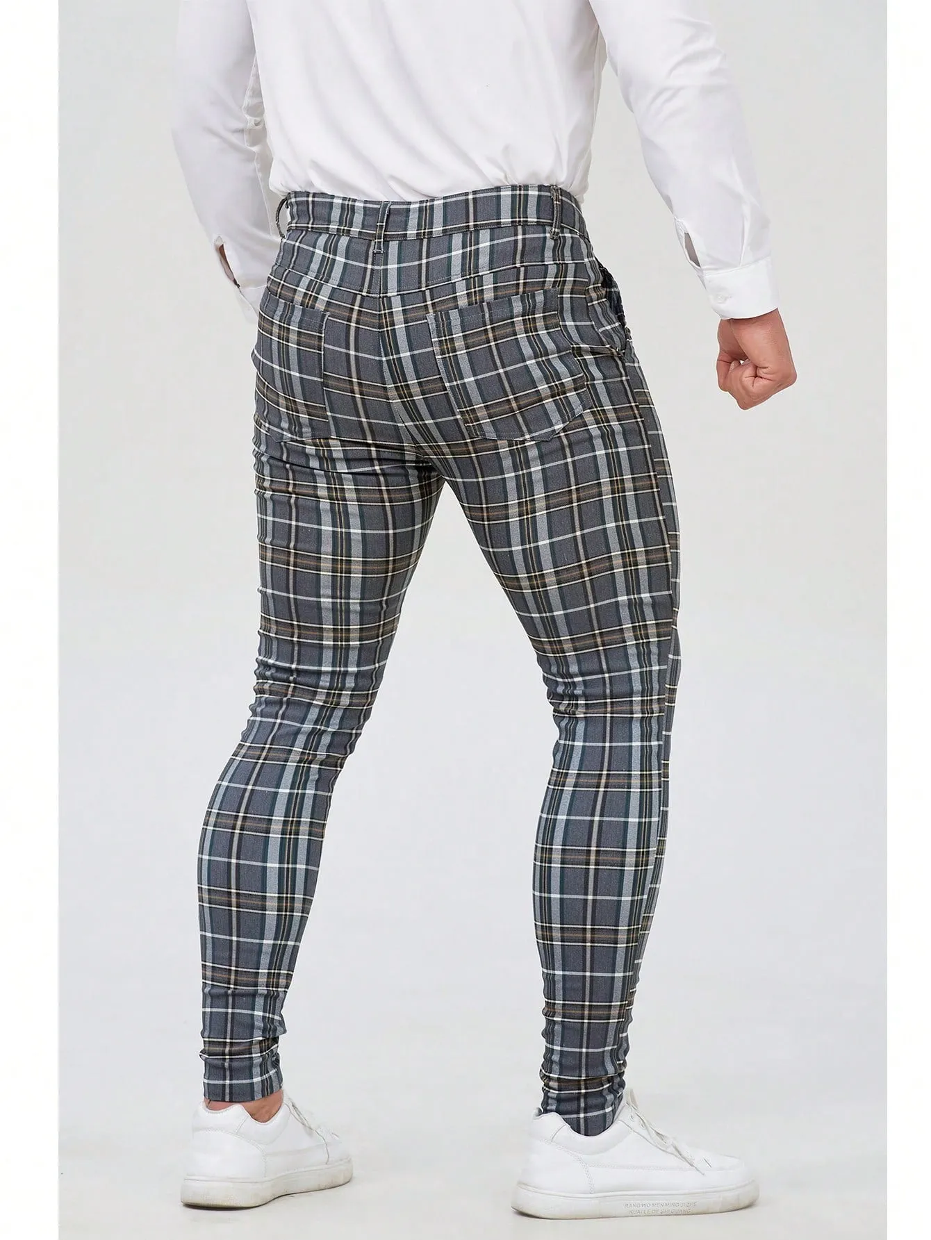 Mens Checked Dress Pants Slim Fit Stretch Chinos Plaid Pants for Men