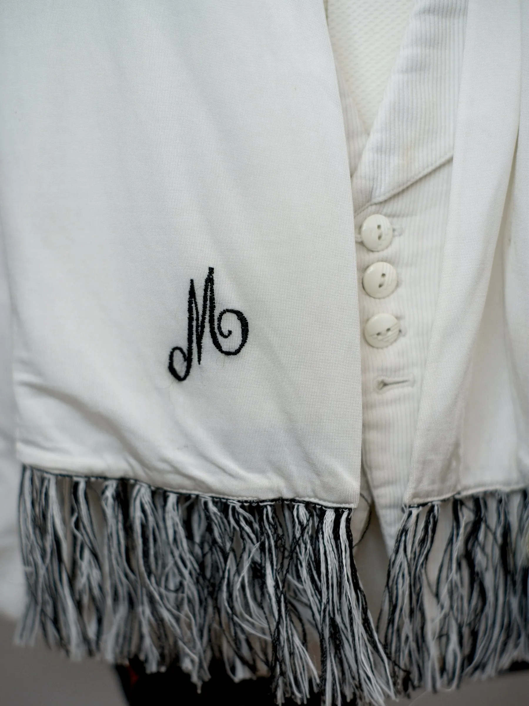 Men's Vintage 1960s White Rayon Knit Evening Scarf • Monogram 'M'