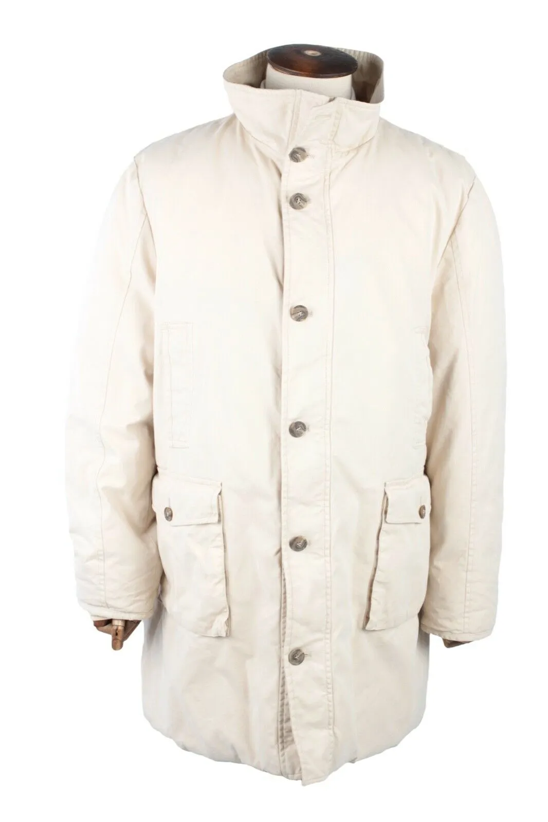 Men's Vintage MONCLER Beige Quilted Down Puffer Coat Long Jacket Size 6 / L