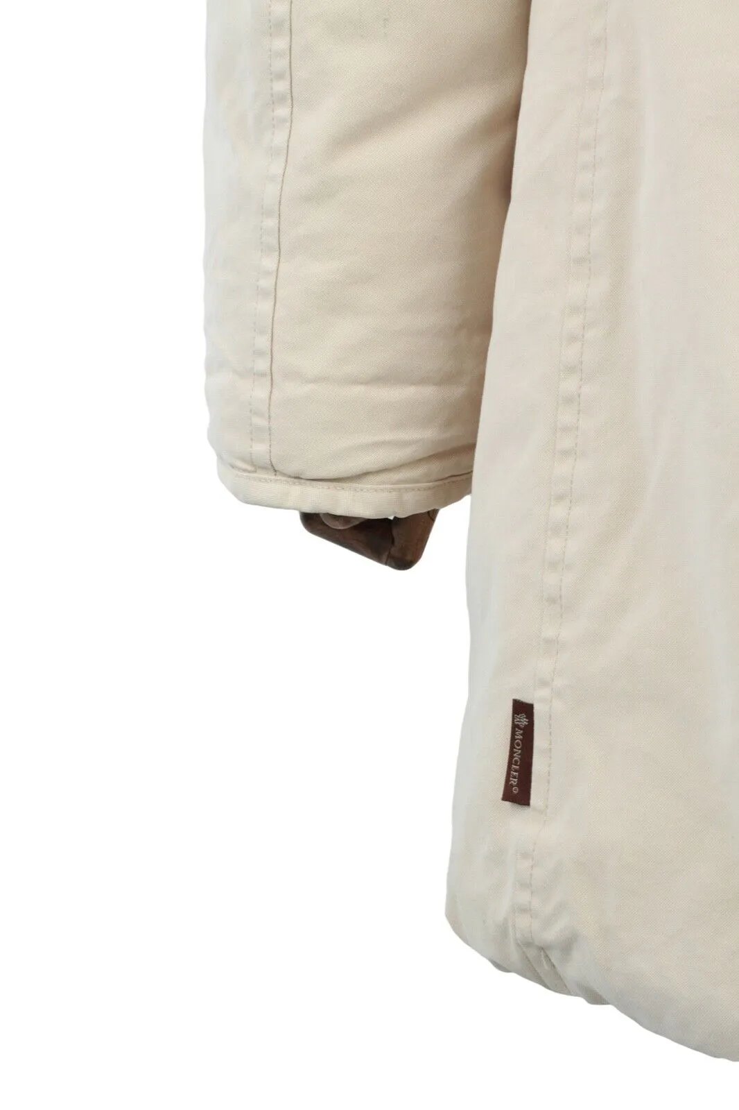 Men's Vintage MONCLER Beige Quilted Down Puffer Coat Long Jacket Size 6 / L