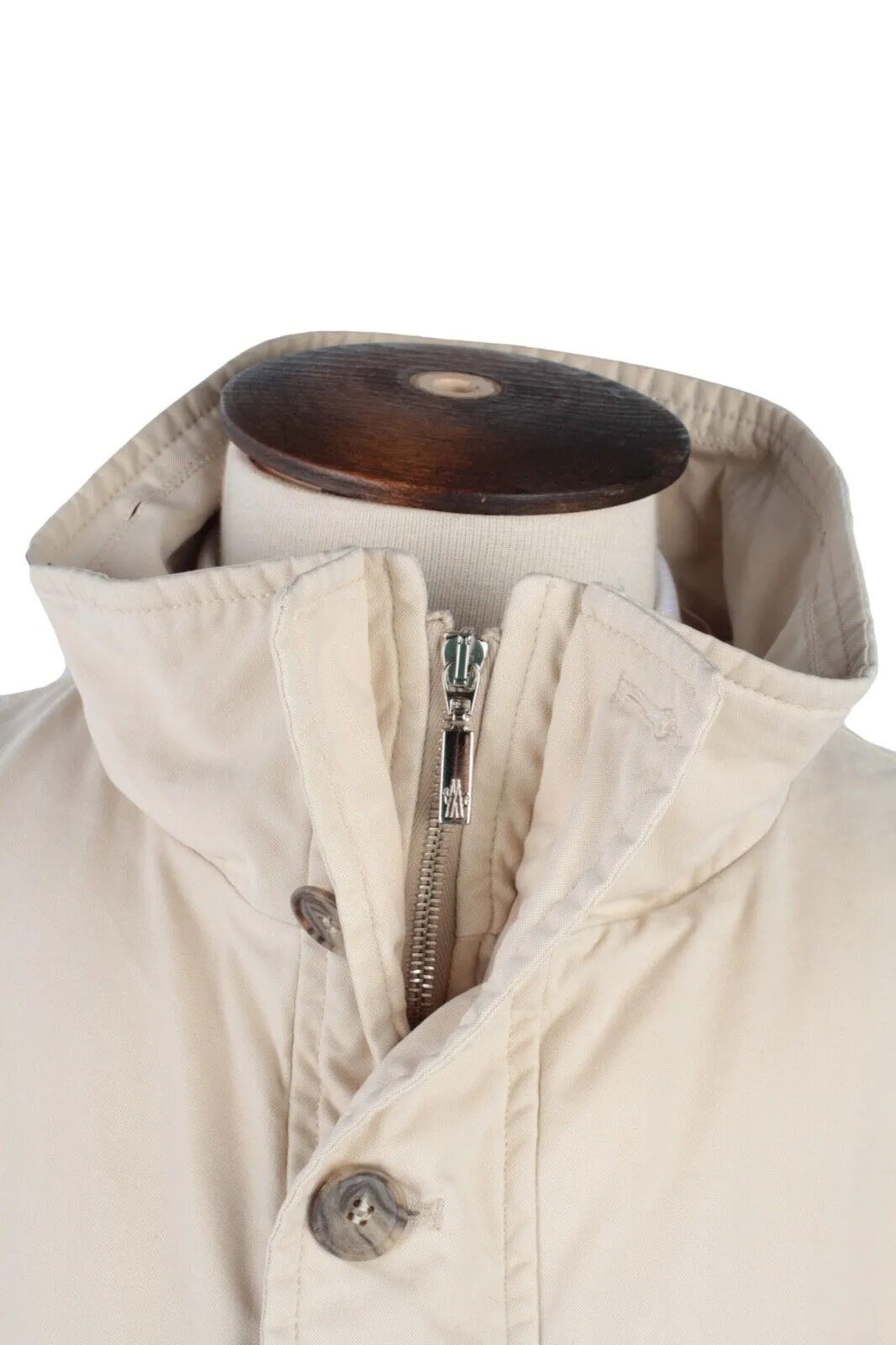Men's Vintage MONCLER Beige Quilted Down Puffer Coat Long Jacket Size 6 / L