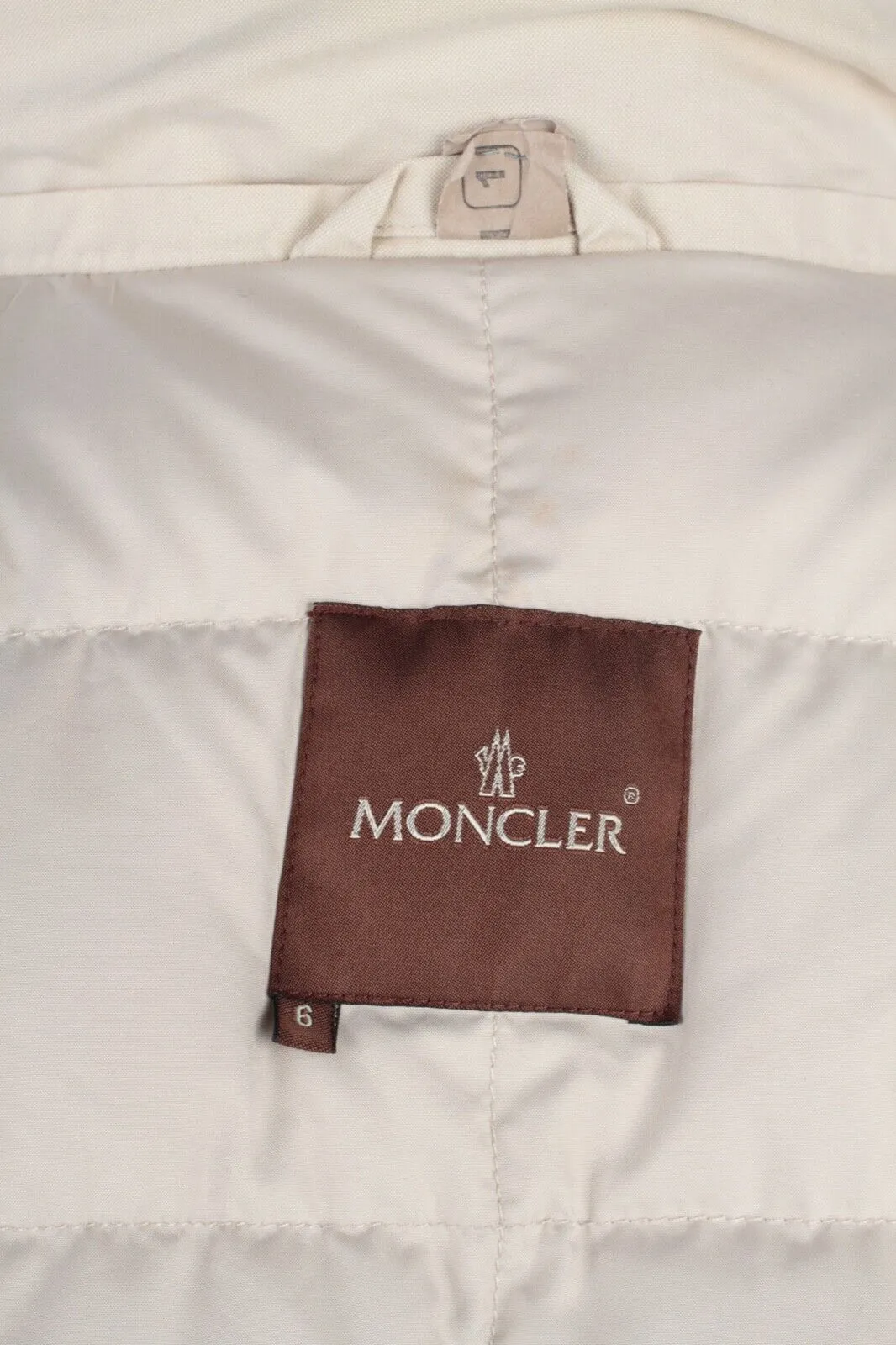 Men's Vintage MONCLER Beige Quilted Down Puffer Coat Long Jacket Size 6 / L