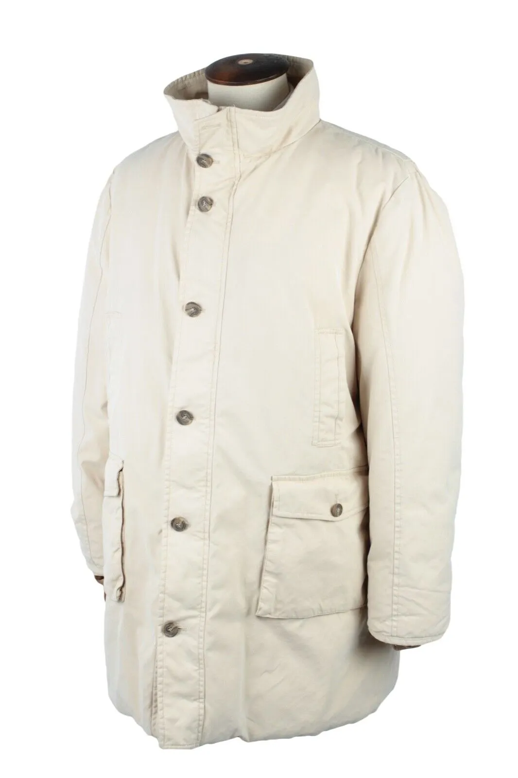 Men's Vintage MONCLER Beige Quilted Down Puffer Coat Long Jacket Size 6 / L