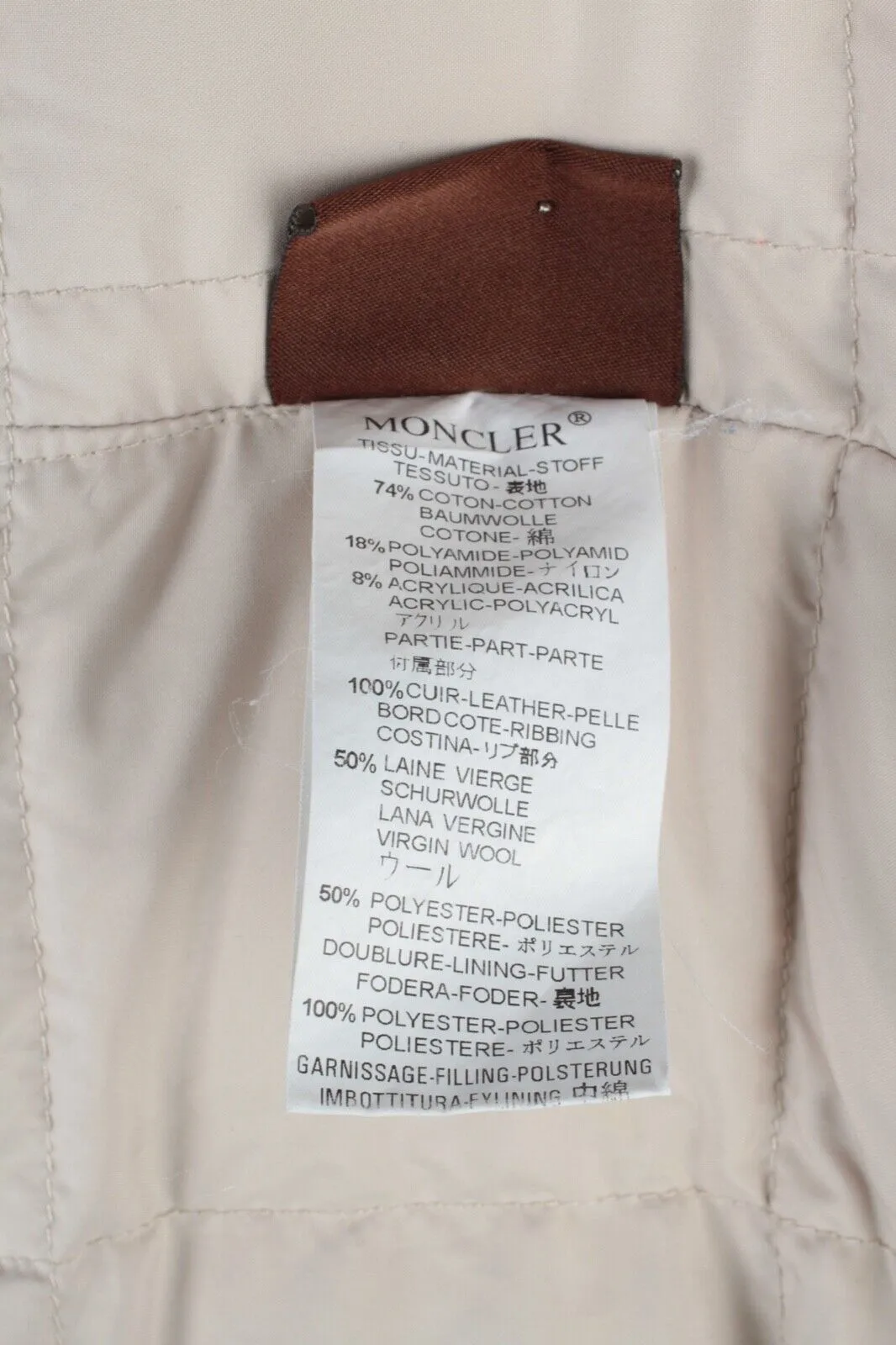 Men's Vintage MONCLER Beige Quilted Down Puffer Coat Long Jacket Size 6 / L