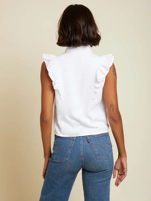 Nation LTD - Archer Ruffled Button Up Top in Optic White