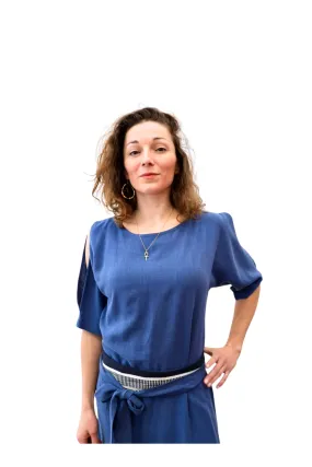 Open Shoulders Tunic with Belt - Blue