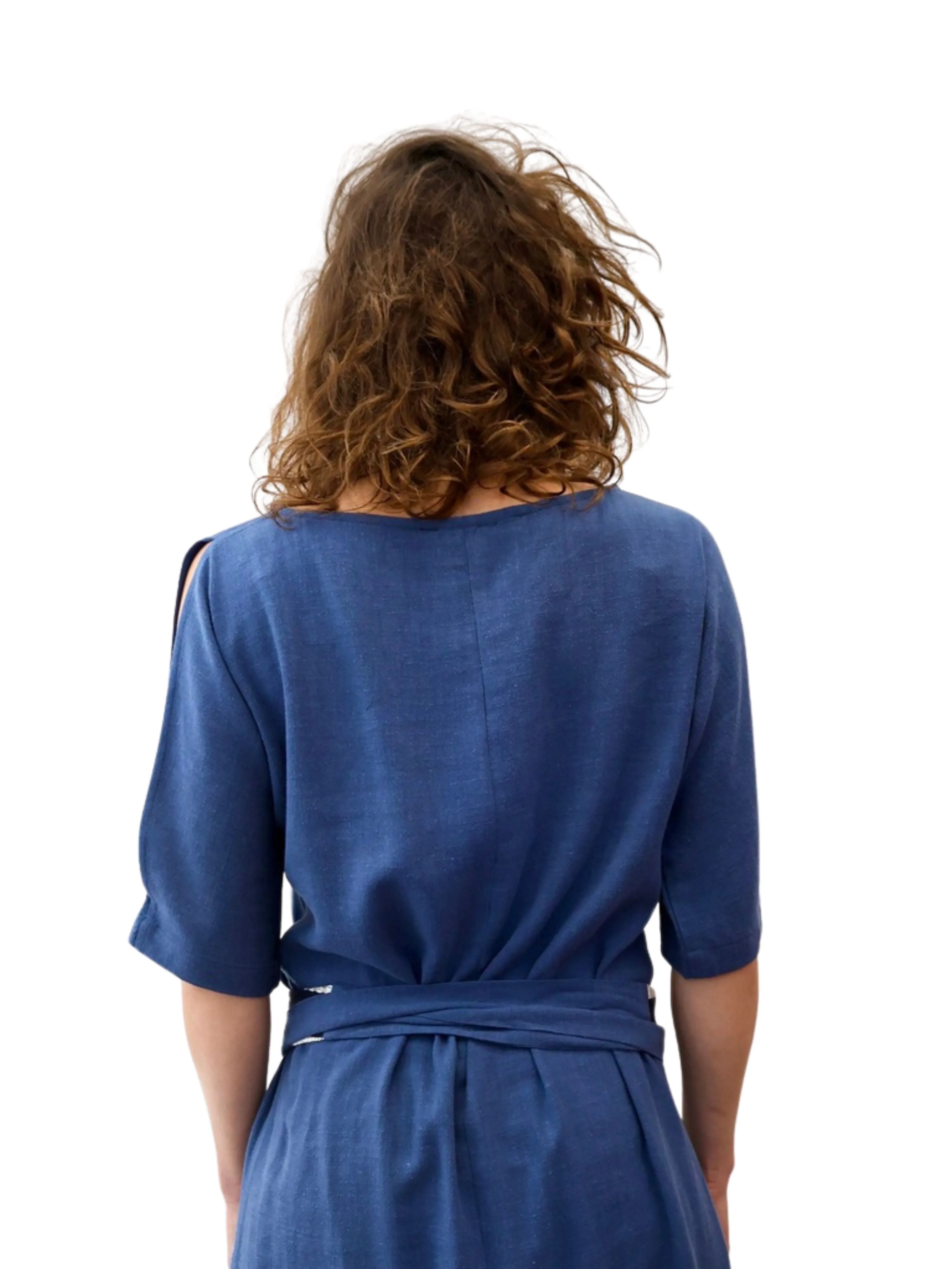 Open Shoulders Tunic with Belt - Blue